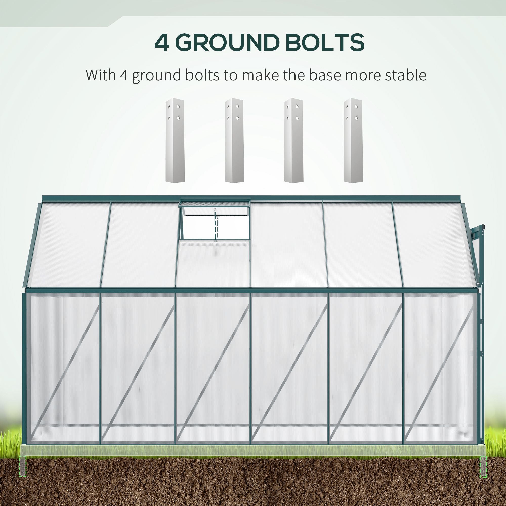 Outsunny 6' x 12' x 6.5' Polycarbonate Greenhouse, Walk-in Green House with Adjustable Roof Vent Galvanized Base Sliding Door Rain Gutter for Outdoor Garden Backyard, Green