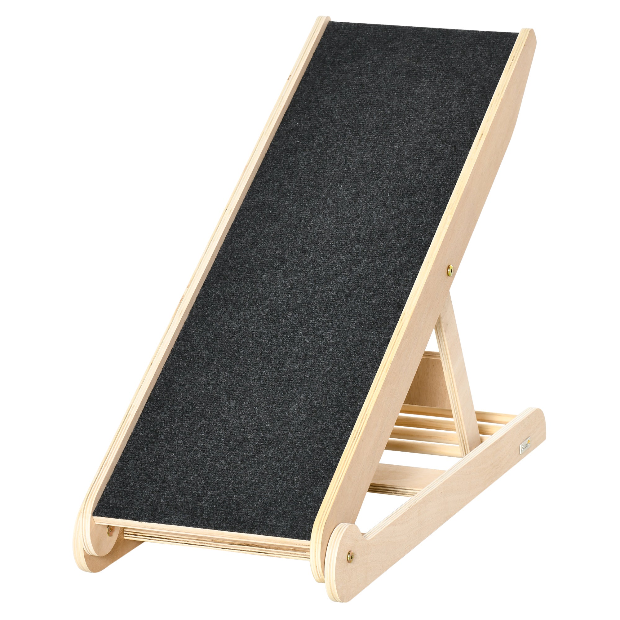 PawHut Dog Ramp for Bed Couch, Foldable Pet Ramp Height Adjustable 4 Levels from 14.75" to 24.5" for Cats and Small Dogs with Non-Slip Carpeted Surface, Natural