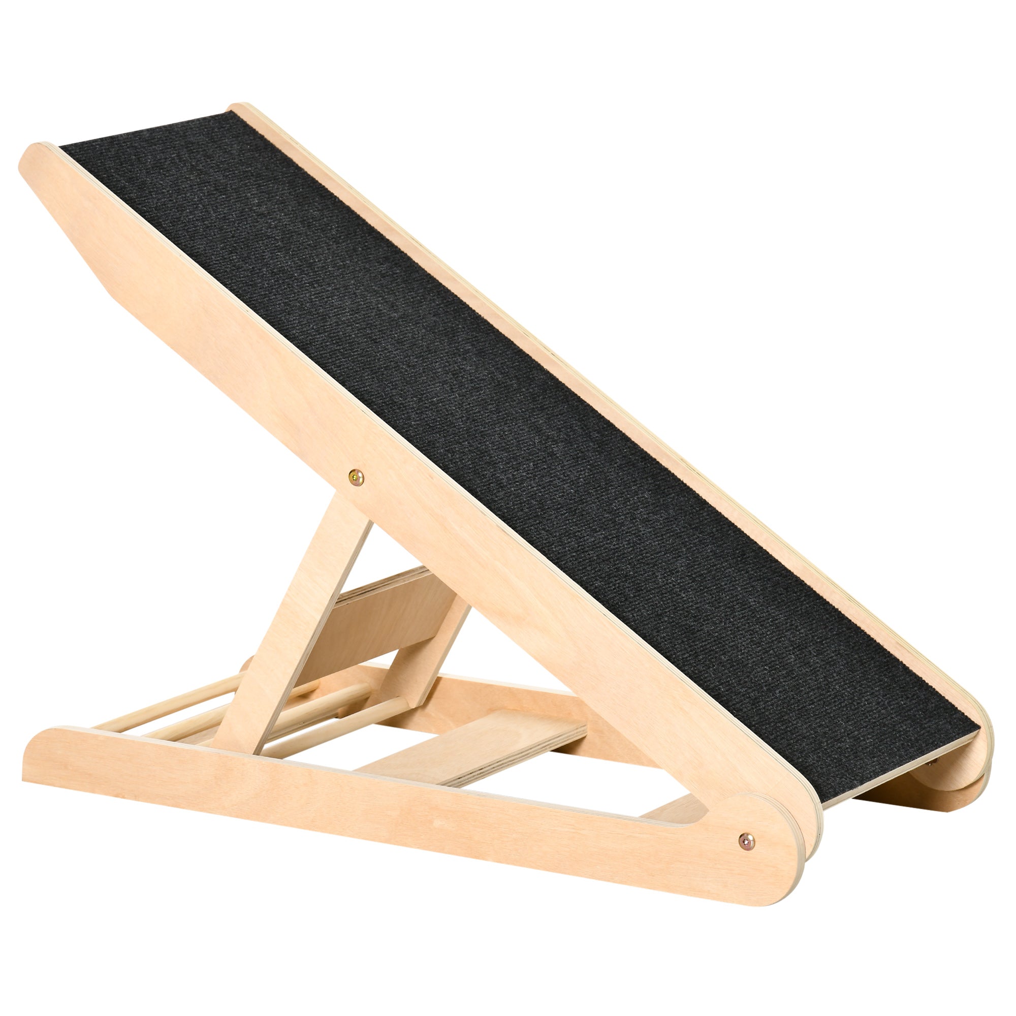 PawHut Dog Ramp for Bed Couch, Foldable Pet Ramp Height Adjustable 4 Levels from 14.75" to 24.5" for Cats and Small Dogs with Non-Slip Carpeted Surface, Natural