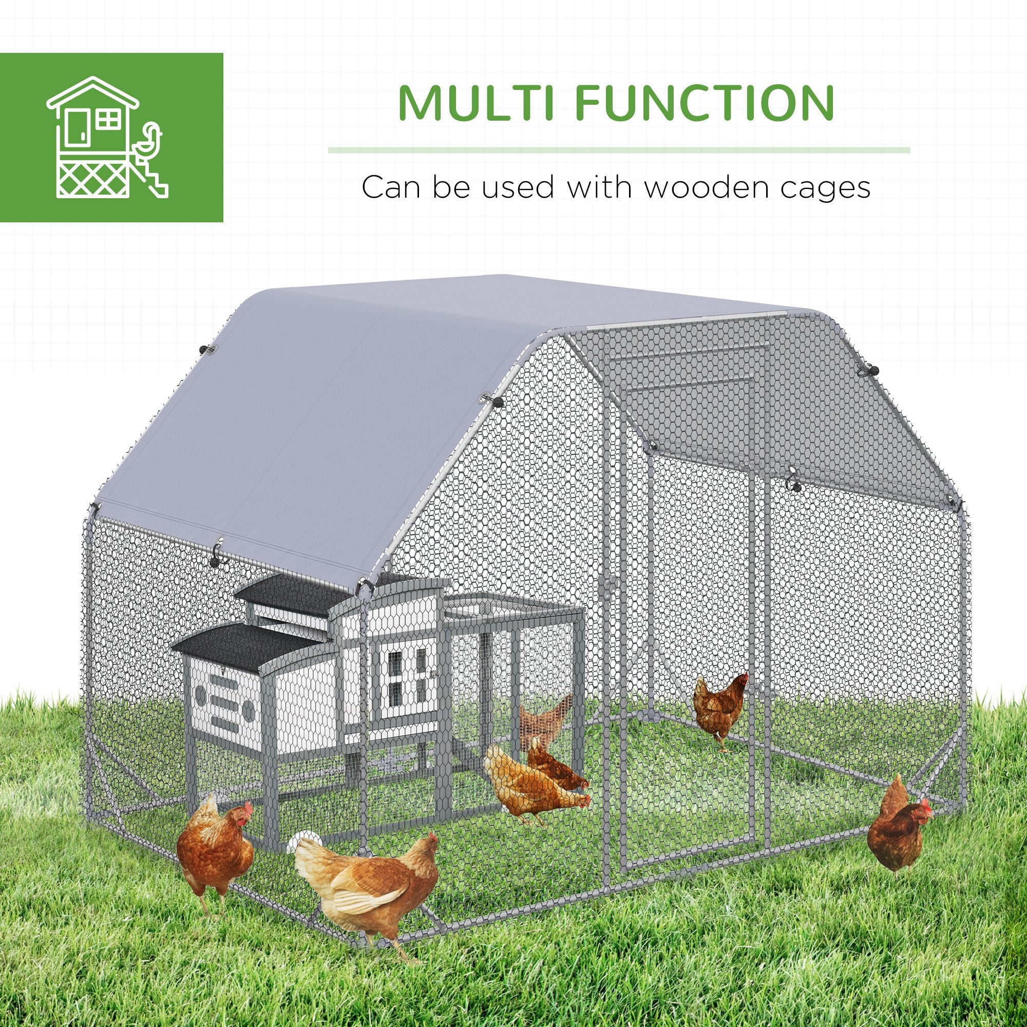PawHut Galvanized Large Metal Chicken Coop Cage Walk-in Enclosure Poultry Hen Run House Playpen Rabbit Hutch with Cover for Outdoor Backyard 9.2' x 6.2' x 6.5' Silver