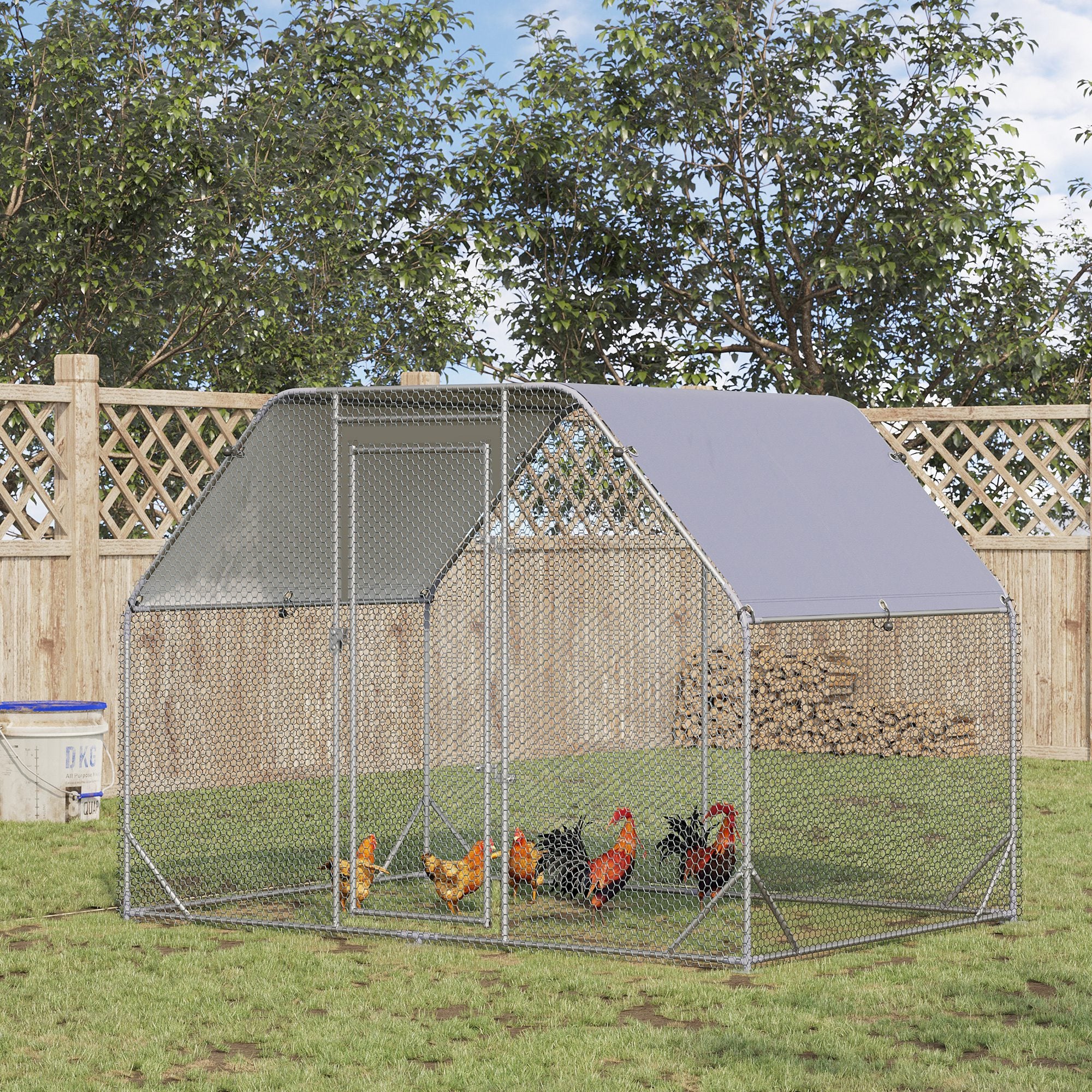PawHut Galvanized Large Metal Chicken Coop Cage Walk-in Enclosure Poultry Hen Run House Playpen Rabbit Hutch with Cover for Outdoor Backyard 9.2' x 6.2' x 6.5' Silver