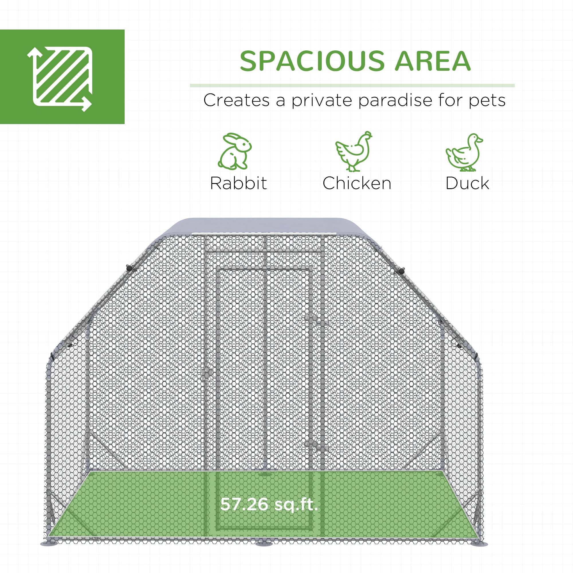 PawHut Galvanized Large Metal Chicken Coop Cage Walk-in Enclosure Poultry Hen Run House Playpen Rabbit Hutch with Cover for Outdoor Backyard 9.2' x 6.2' x 6.5' Silver
