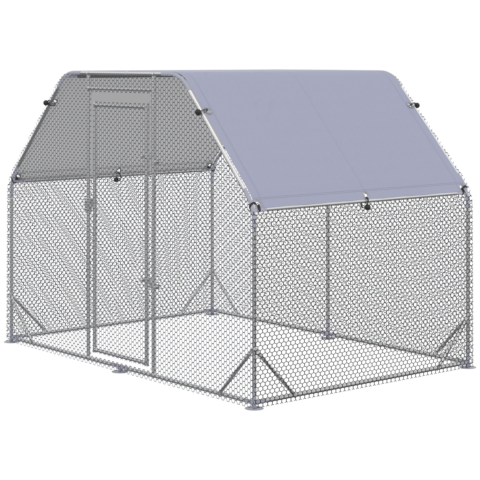 PawHut Galvanized Large Metal Chicken Coop Cage Walk-in Enclosure Poultry Hen Run House Playpen Rabbit Hutch with Cover for Outdoor Backyard 9.2' x 6.2' x 6.5' Silver