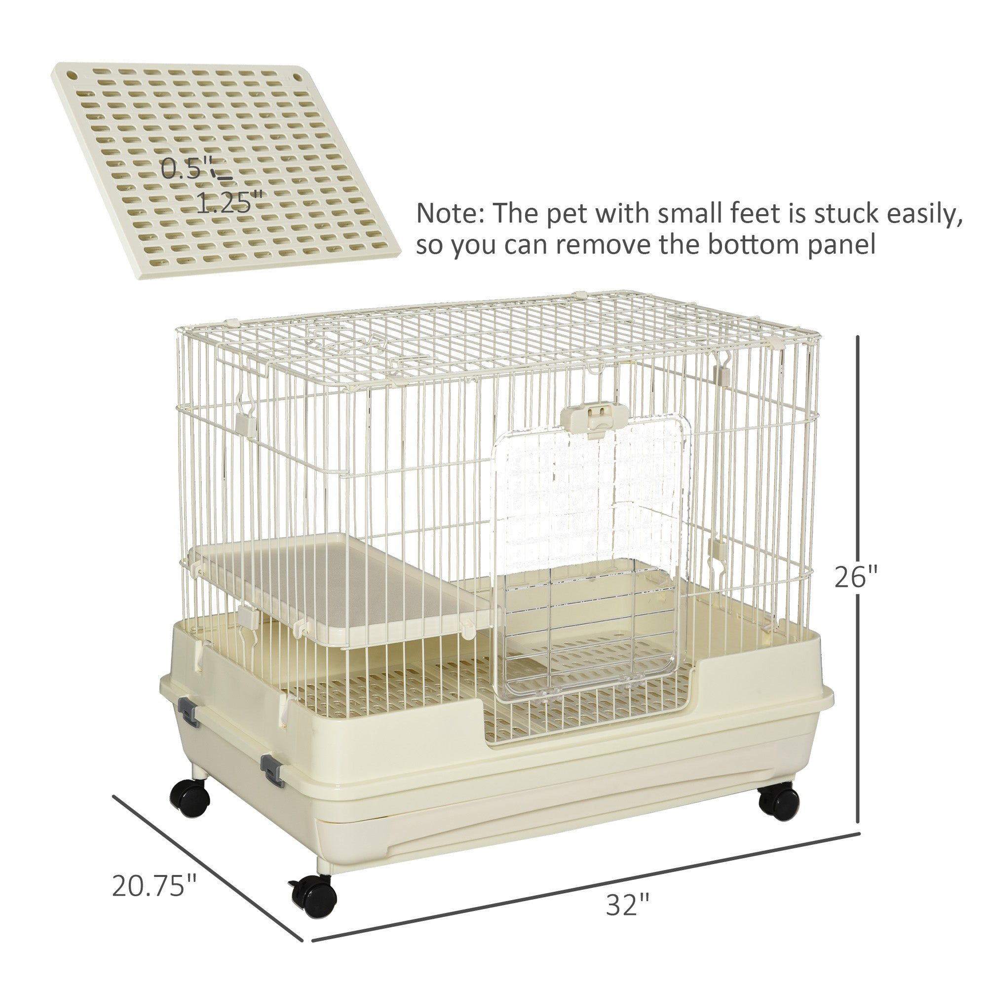 PawHut 2-Level Small Animal Cage Rabbit Hutch with Wheels, Removable Tray, Platform and Ramp for Bunny, Chinchillas, Ferret, White
