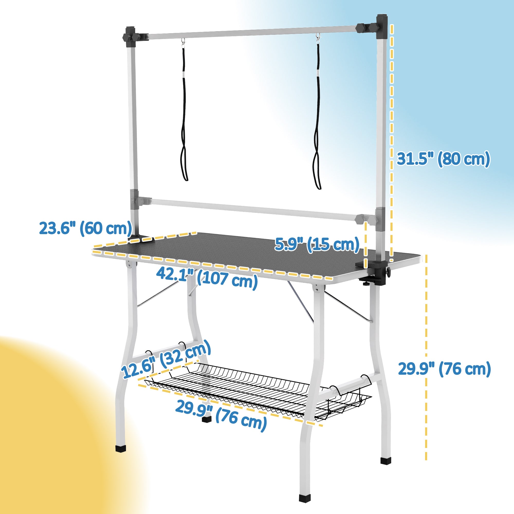 PawHut 42in Foldable Dog Grooming Table, Pet Grooming Table with Adjustable Grooming Arms, Storage Shelf, Two Nooses, 42" x 24" x 61", Black