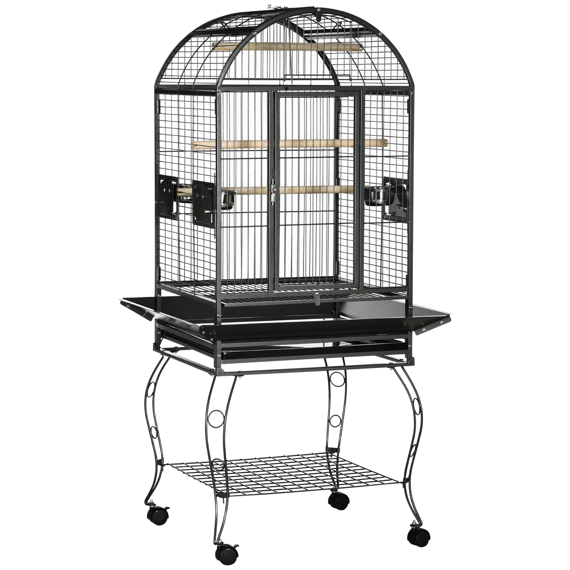 PawHut 66" Bird Cage Parrot Cage for Conures, Cockatiels, Parrotlet with Play Top, Rolling Stand, Pull Out Tray, Storage Shelf