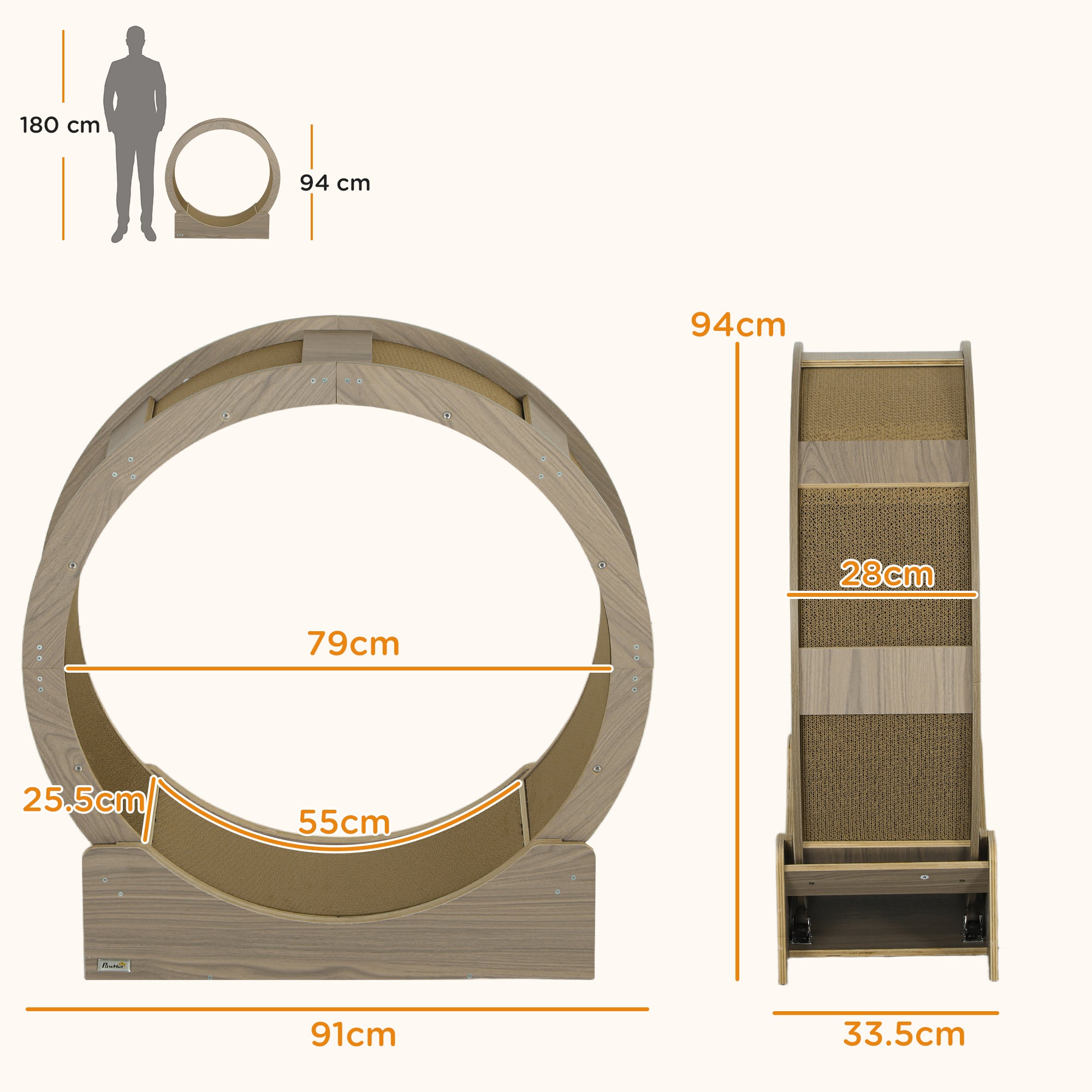 PawHut Cat Wheel for Indoor Cats, Cat Treadmill with Brake, Scratching Pads, Cat Exercise Wheel for Health - Walnut Brown