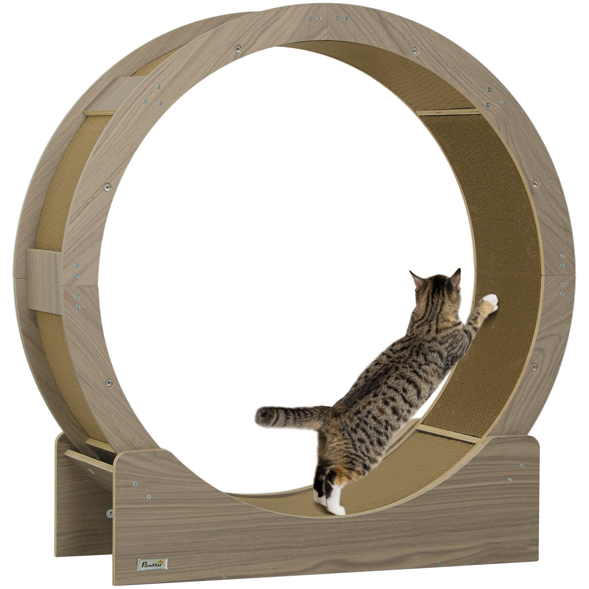 PawHut Cat Wheel for Indoor Cats, Cat Treadmill with Brake, Scratching Pads, Cat Exercise Wheel for Health - Walnut Brown