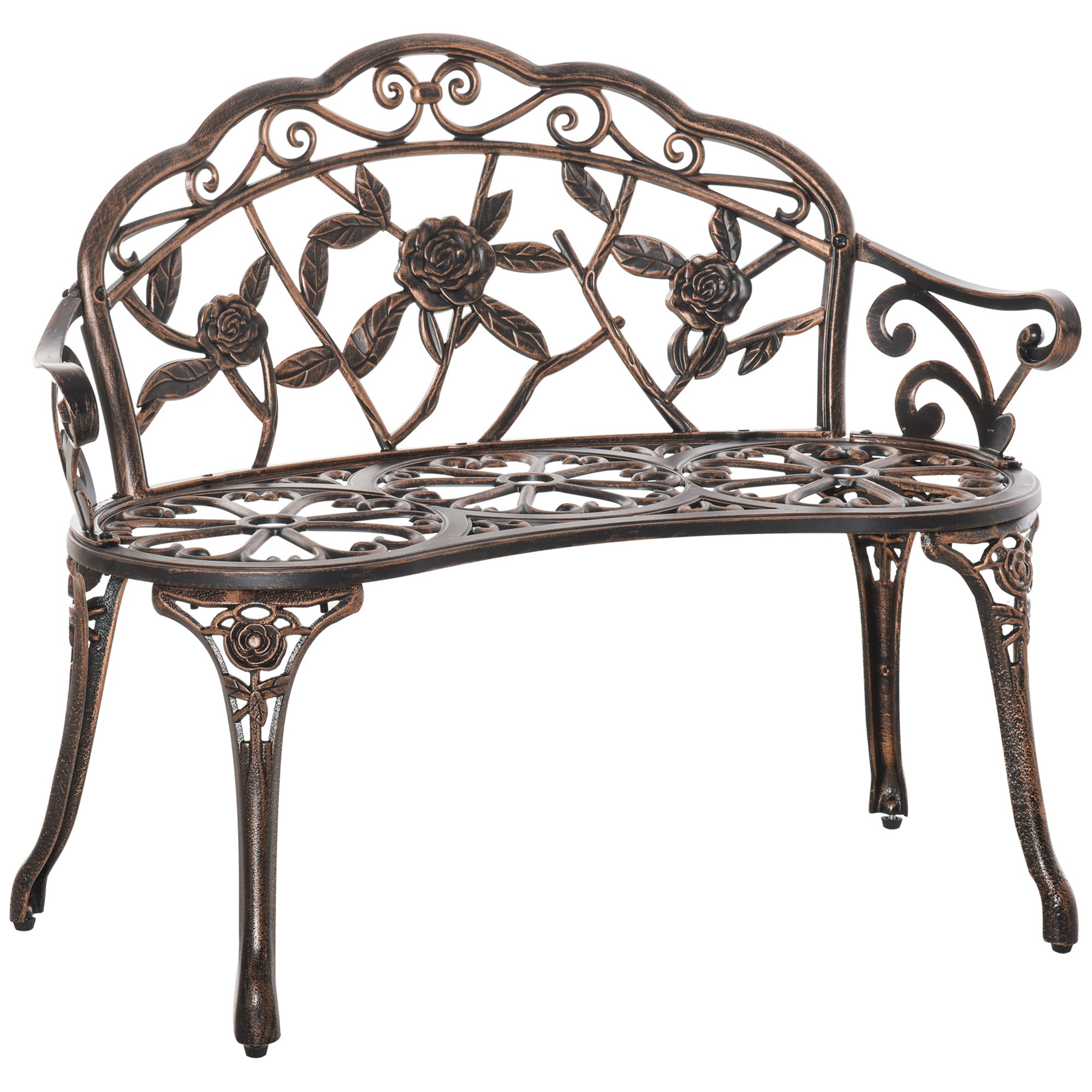 Outsunny 40" Outdoor Garden Bench, Cast Aluminum Antique Rose Style Patio Garden Park Loveseat Bench for Backyard, Porch, Balcony, Lawn, Bronze