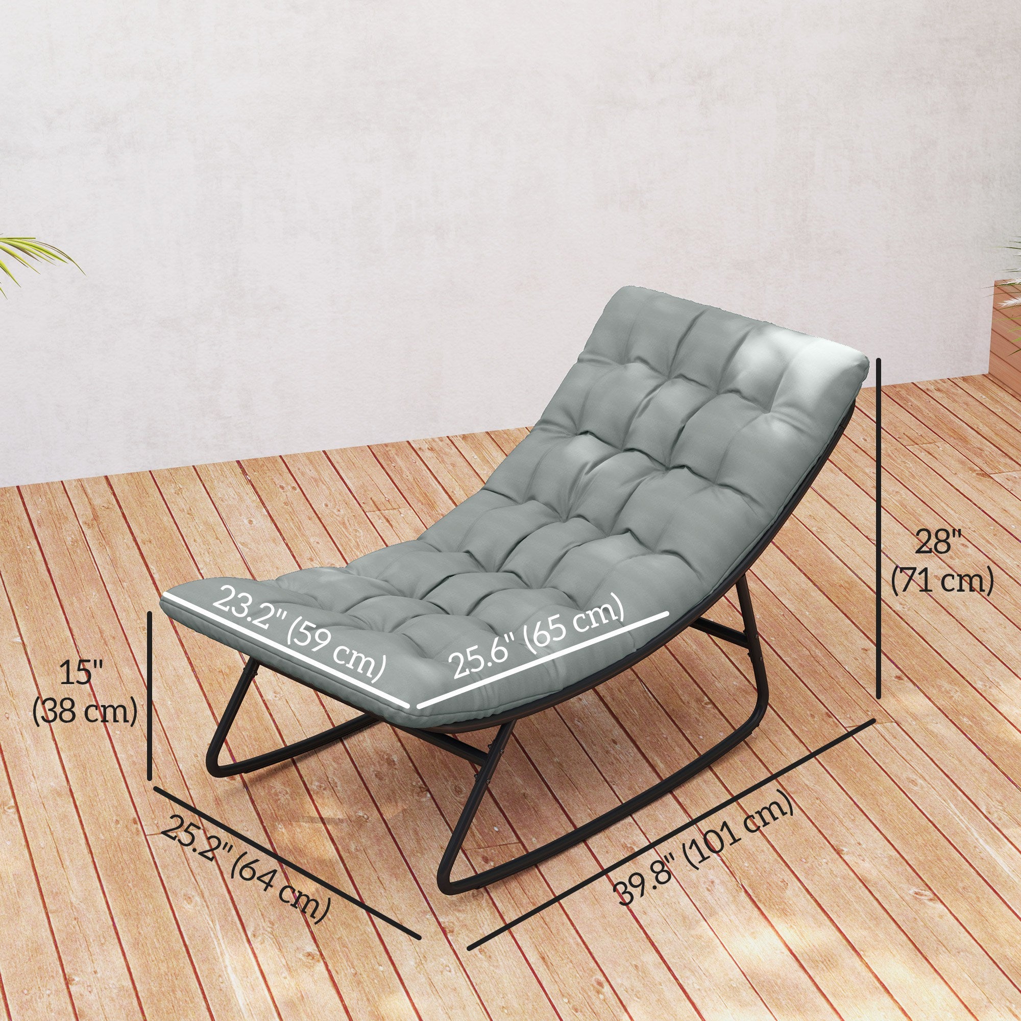 Outsunny Outdoor Rocking Chair with Cushion, Patio Rocking Chair with Mesh Deep Seat, Steel Frame Rocking Outdoor Patio Chair for Indoor, Porch, Garden, Dark Grey
