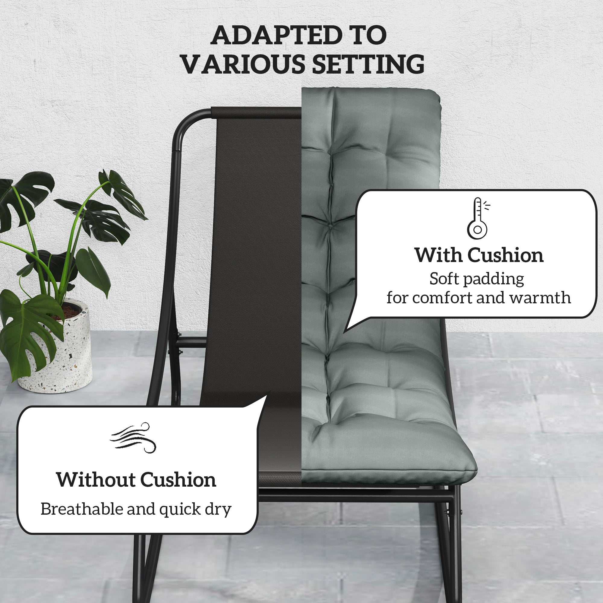 Outsunny Outdoor Rocking Chair with Cushion, Patio Rocking Chair with Mesh Deep Seat, Steel Frame Rocking Outdoor Patio Chair for Indoor, Porch, Garden, Dark Grey