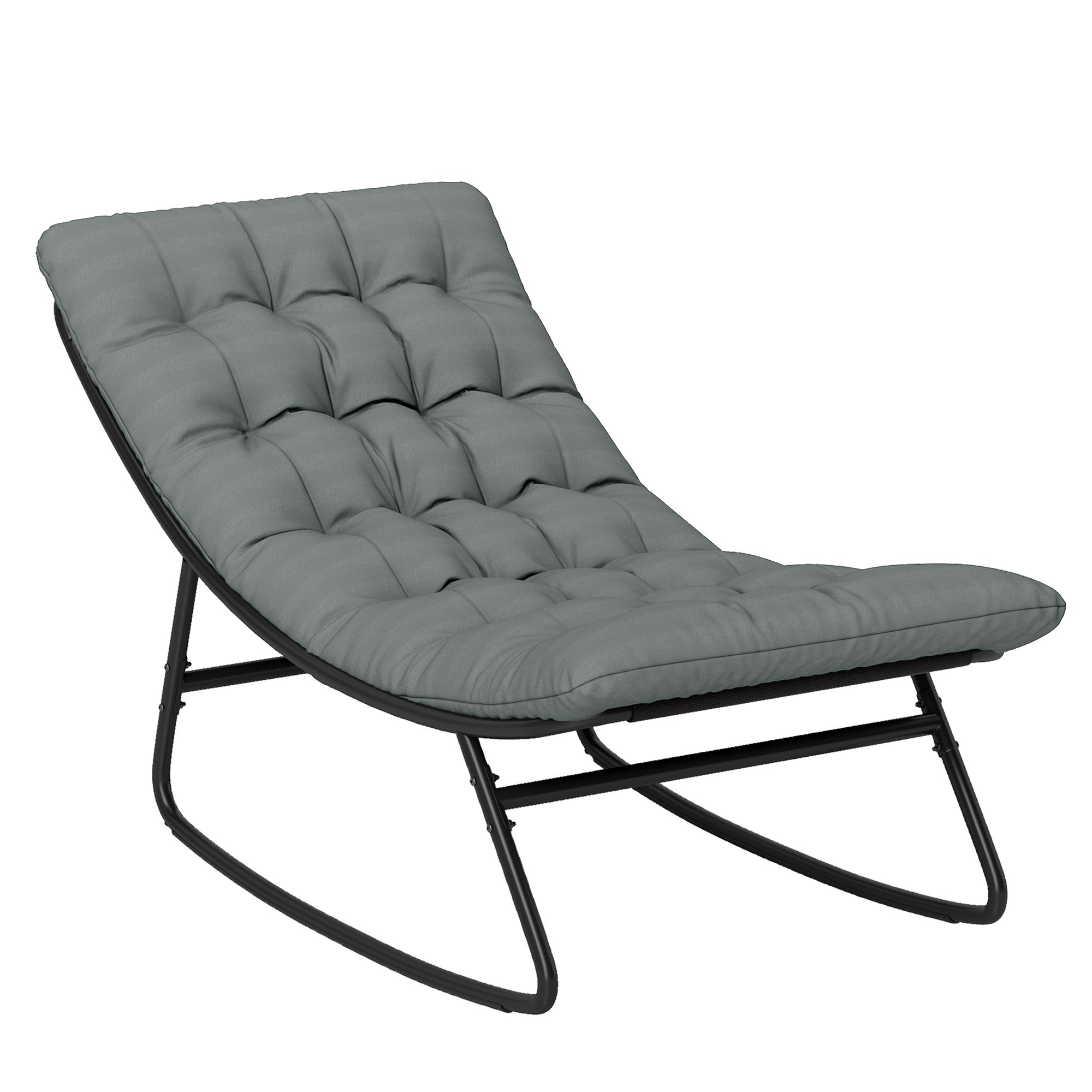 Outsunny Outdoor Rocking Chair with Cushion, Patio Rocking Chair with Mesh Deep Seat, Steel Frame Rocking Outdoor Patio Chair for Indoor, Porch, Garden, Dark Grey