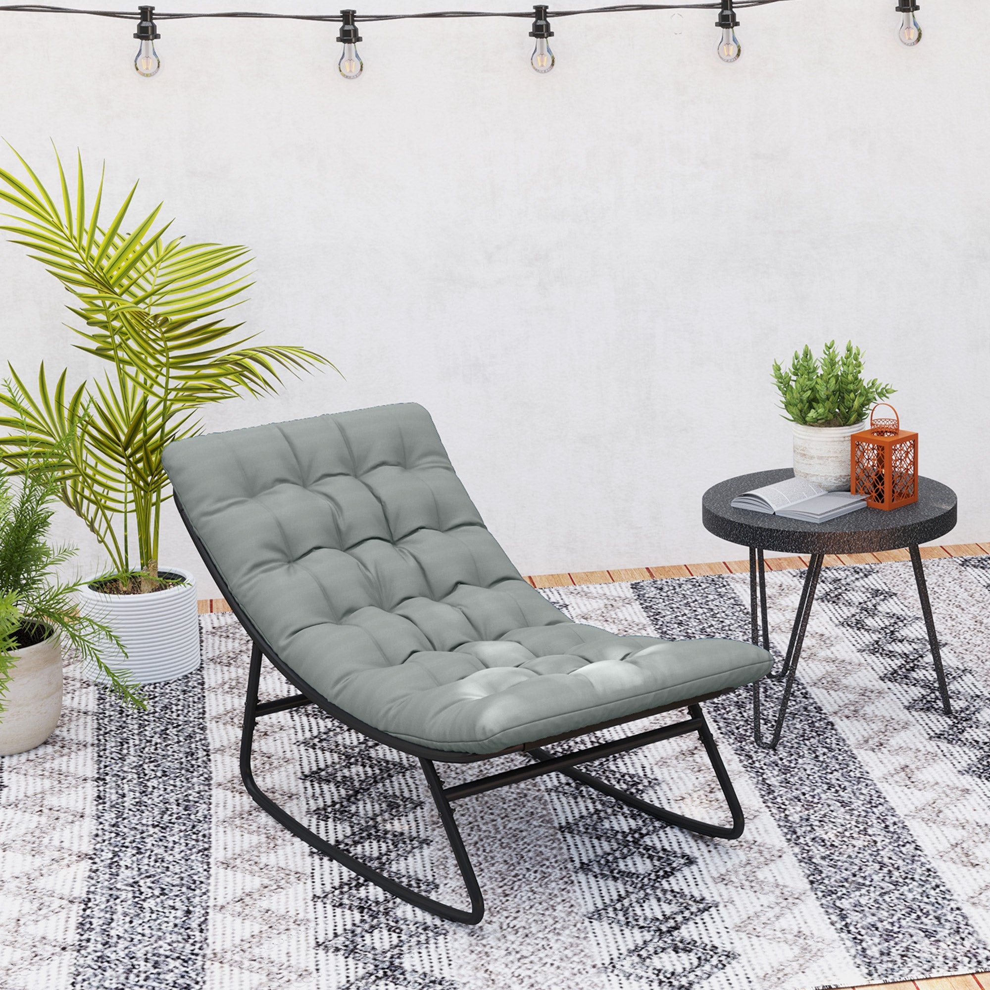 Outsunny Outdoor Rocking Chair with Cushion, Patio Rocking Chair with Mesh Deep Seat, Steel Frame Rocking Outdoor Patio Chair for Indoor, Porch, Garden, Dark Grey