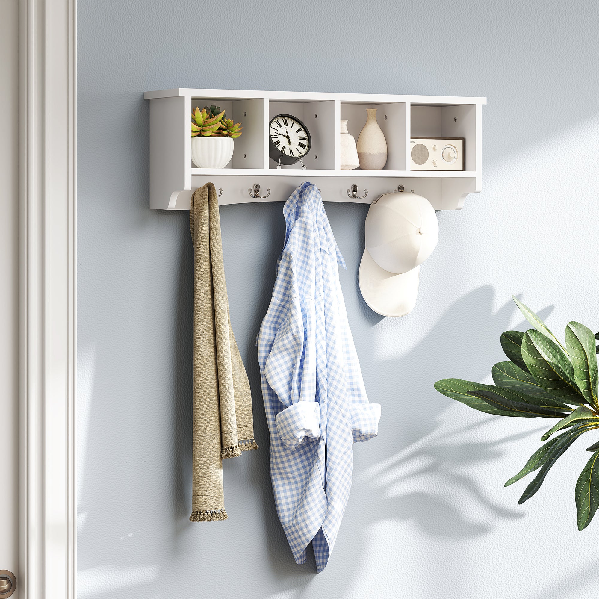 HOMCOM Coat Rack Wall Mount with Shelf, 28