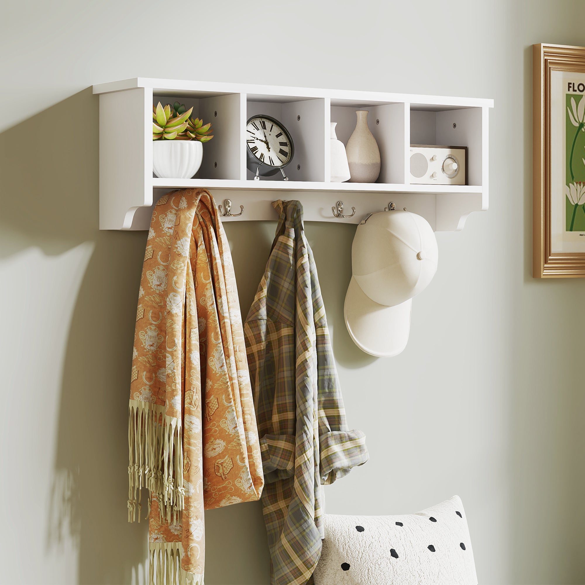 HOMCOM Coat Rack Wall Mount with Shelf, 28