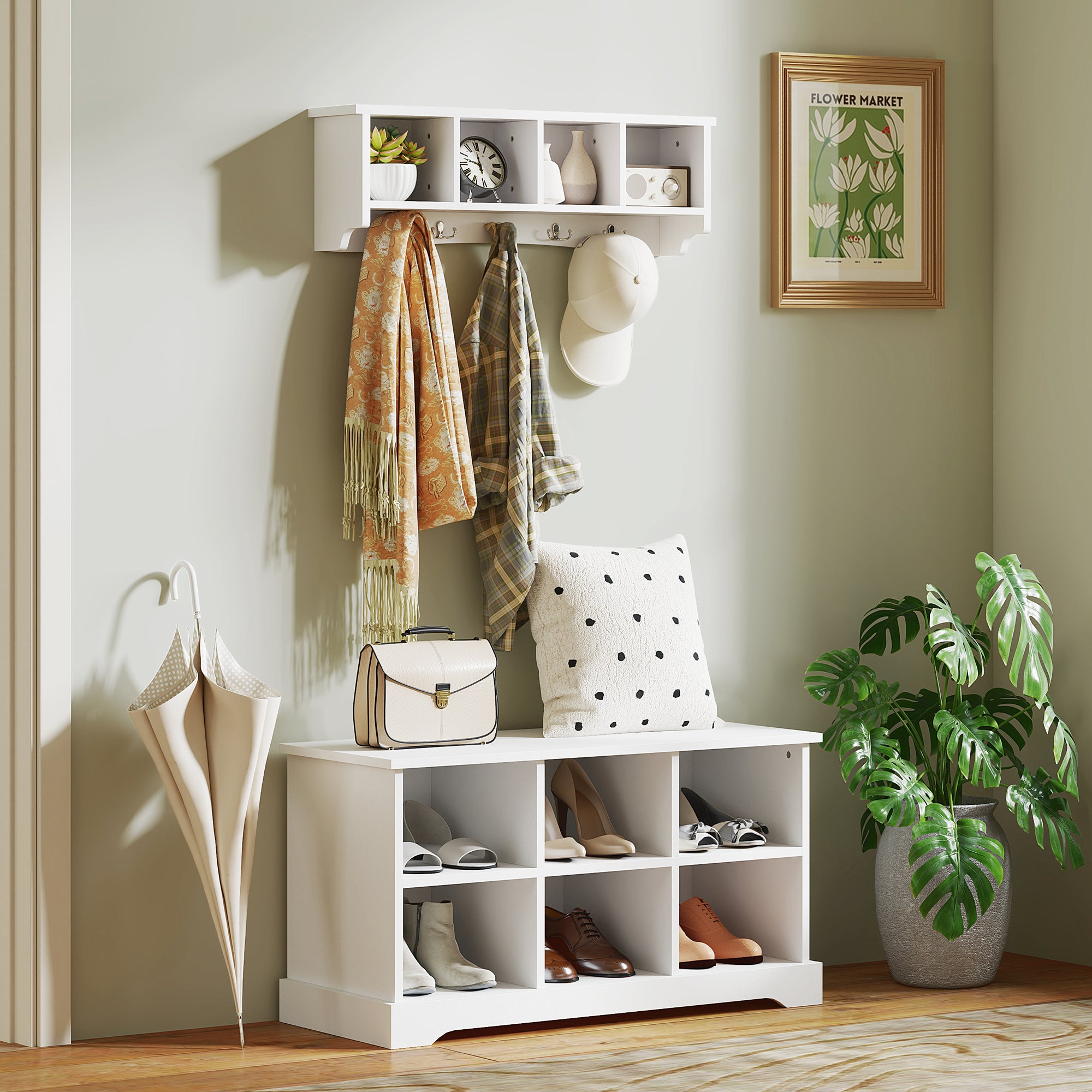 HOMCOM Coat Rack Wall Mount with Shelf, 28