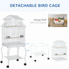 PawHut 53.9'' Large Rolling Steel Bird Cage Bird House with Detachable Rolling Stand, Storage Shelf, Wood Perch, Food Container, White