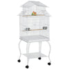 PawHut 53.9'' Large Rolling Steel Bird Cage Bird House with Detachable Rolling Stand, Storage Shelf, Wood Perch, Food Container, White