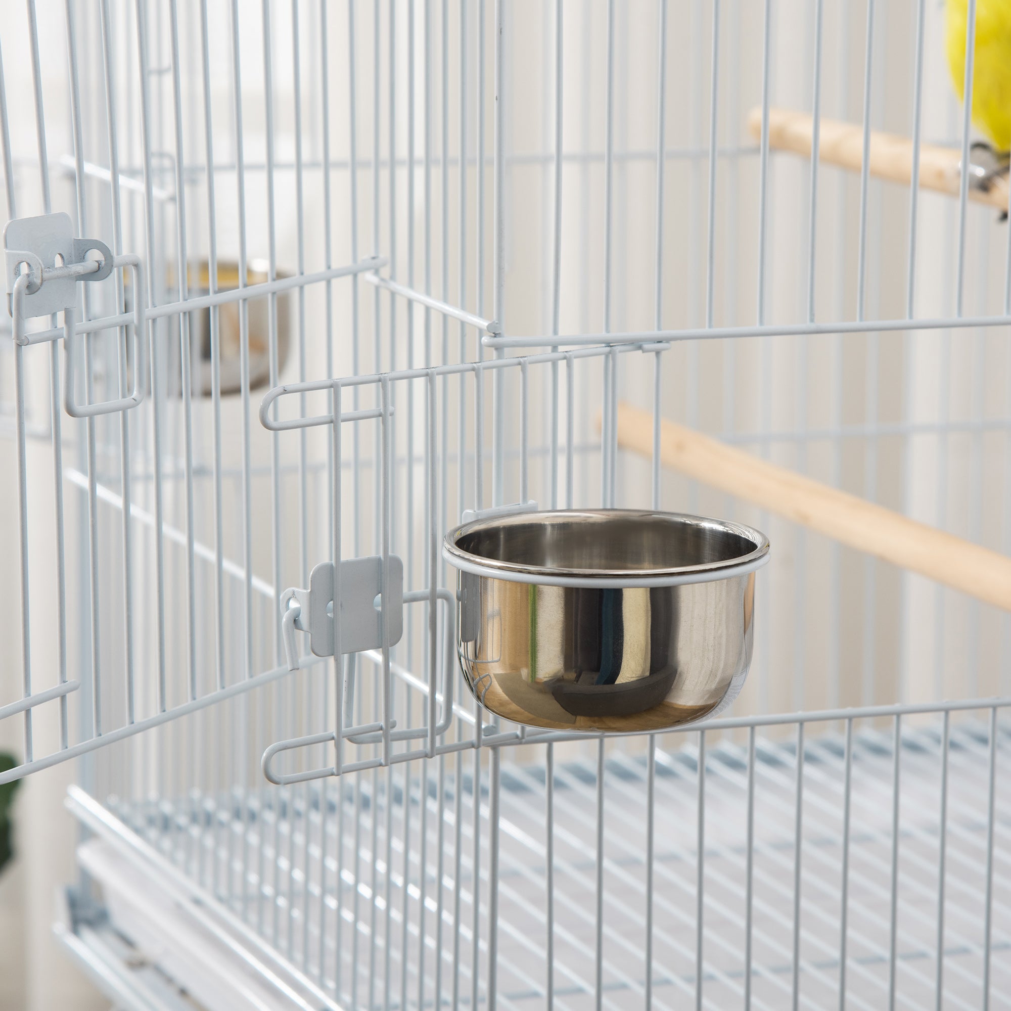PawHut 53.9'' Large Rolling Steel Bird Cage Bird House with Detachable Rolling Stand, Storage Shelf, Wood Perch, Food Container, White