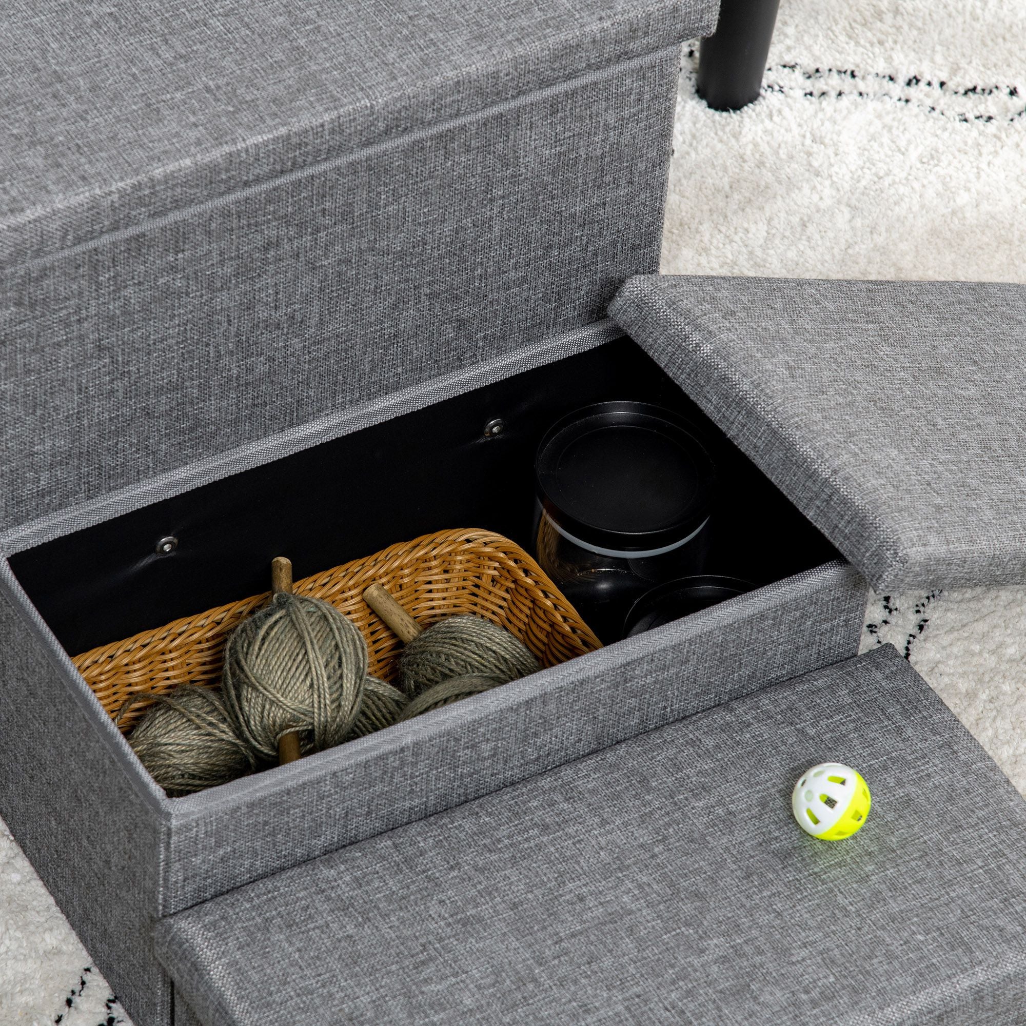 PawHut Pet Stairs, 3-Tier Dog Steps for High Bed Couch with Storage Box, Portable Pet Steps Home Ladder for Small Cat and Dog, Light Grey