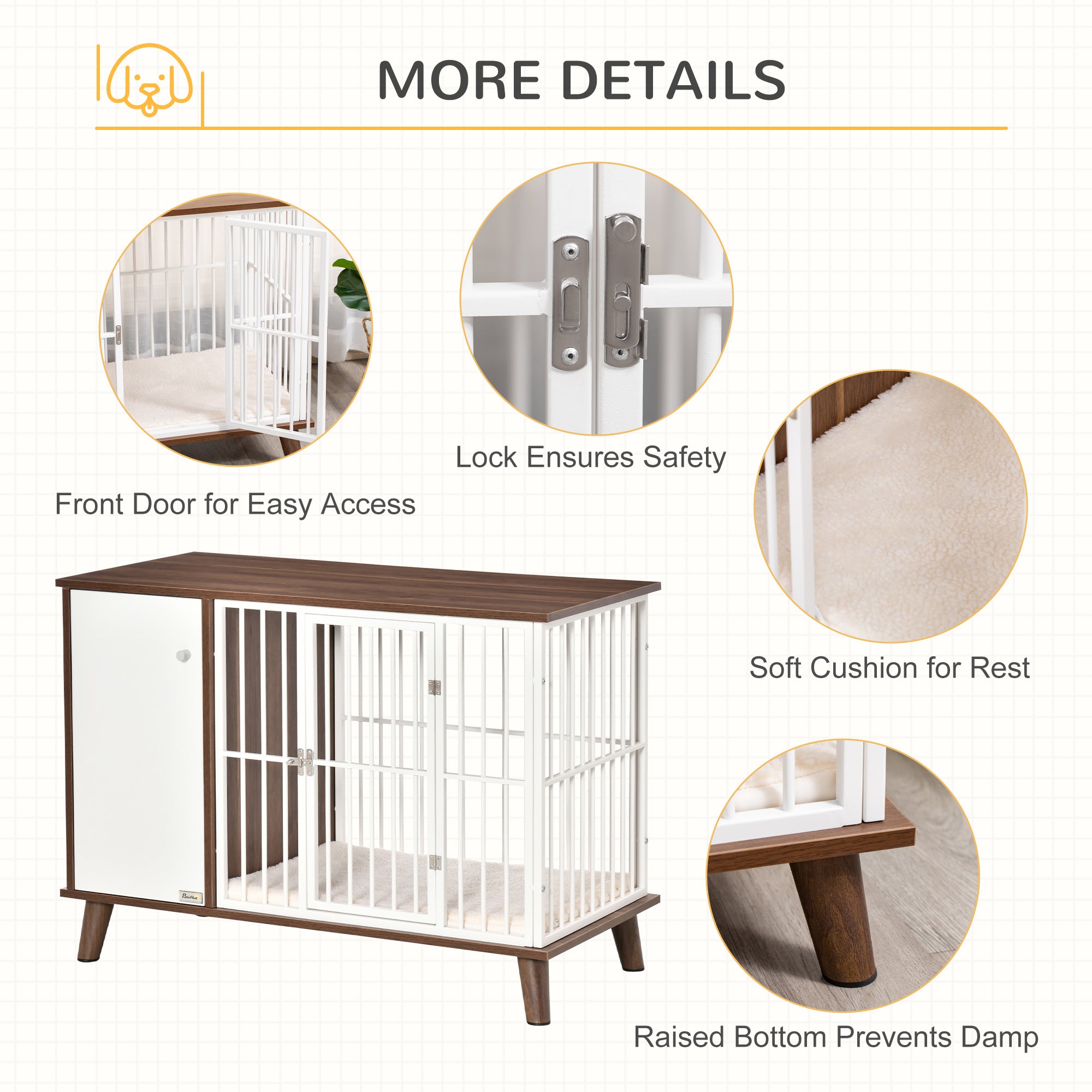 PawHut Wooden Dog Kennel, End Table Furniture with Cushion & Lockable Magnetic Doors, Small Size Pet Crate Indoor Puppy Cage, Brown