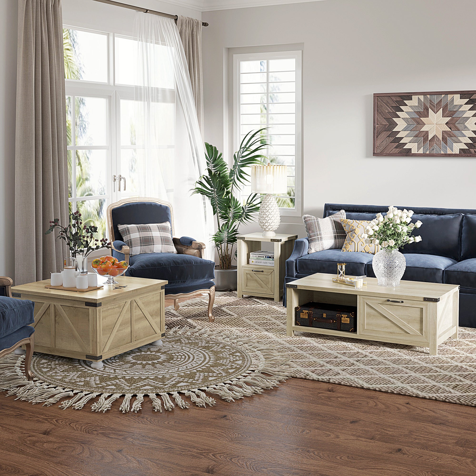HOMCOM Farmhouse Coffee Table, Square Center Table with Flip-top Lids, Living Room Table with Hidden Storage Compartment and Wooden Legs, Oak