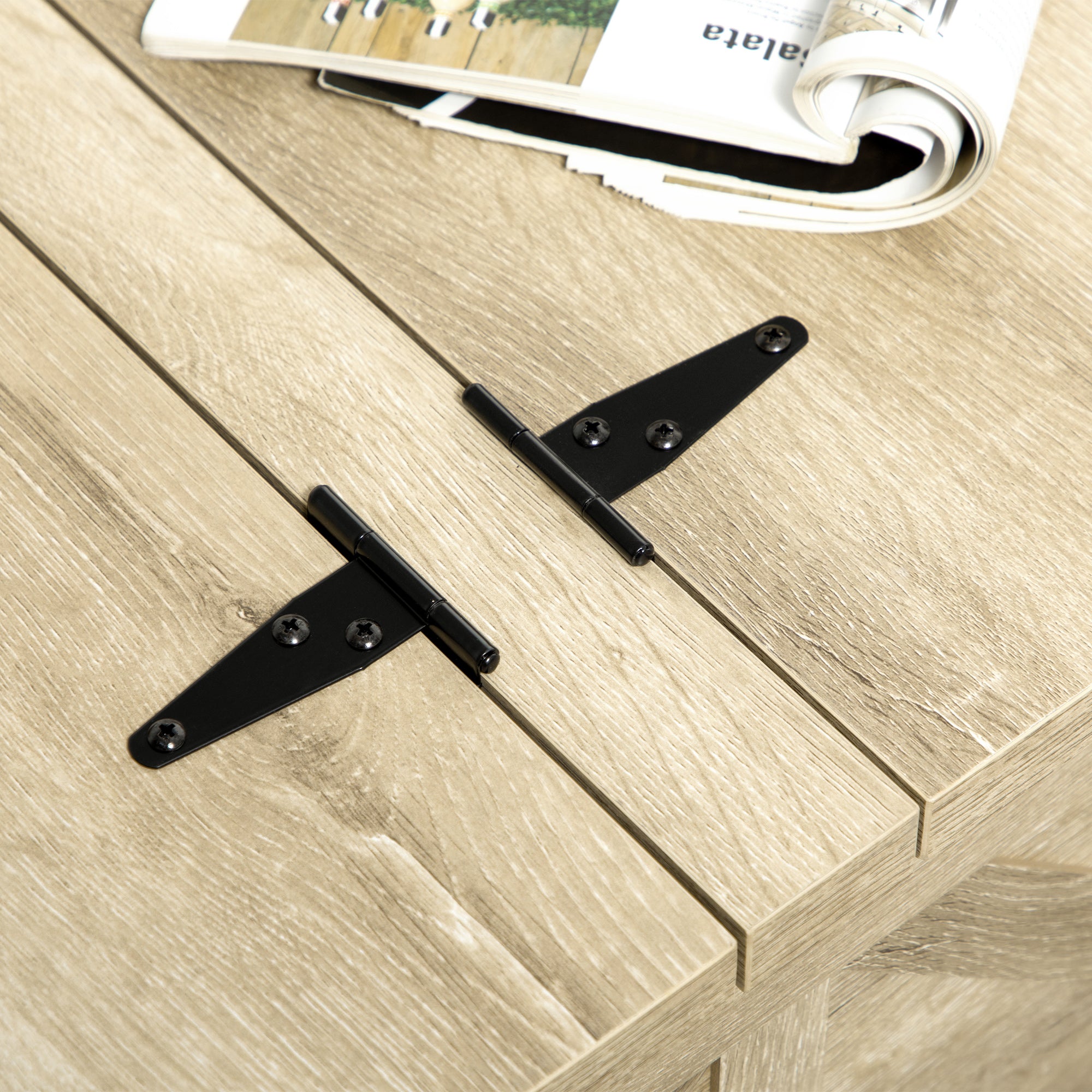 HOMCOM Farmhouse Coffee Table, Square Center Table with Flip-top Lids, Living Room Table with Hidden Storage Compartment and Wooden Legs, Oak