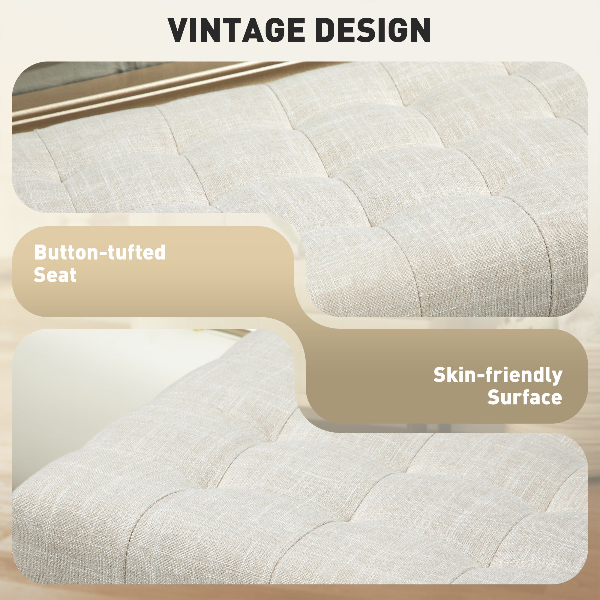 HOMCOM Storage Ottoman, Linen Fabric End of Bed Bench with Soft Close Lid, Button Tufted Storage Bench for Living Room, Entryway or Bedroom, 31.5" x 15.7" x 18.9", Beige