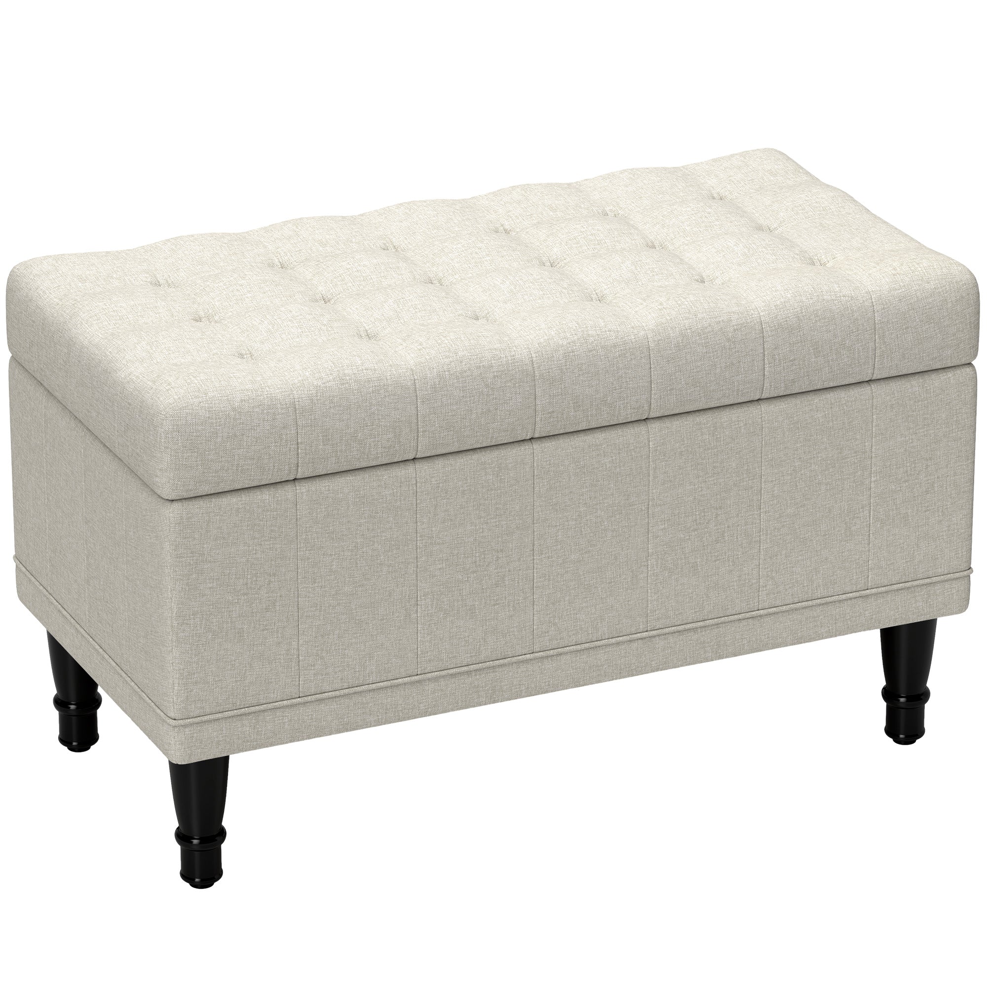 HOMCOM Storage Ottoman, Linen Fabric End of Bed Bench with Soft Close Lid, Button Tufted Storage Bench for Living Room, Entryway or Bedroom, 31.5" x 15.7" x 18.9", Beige