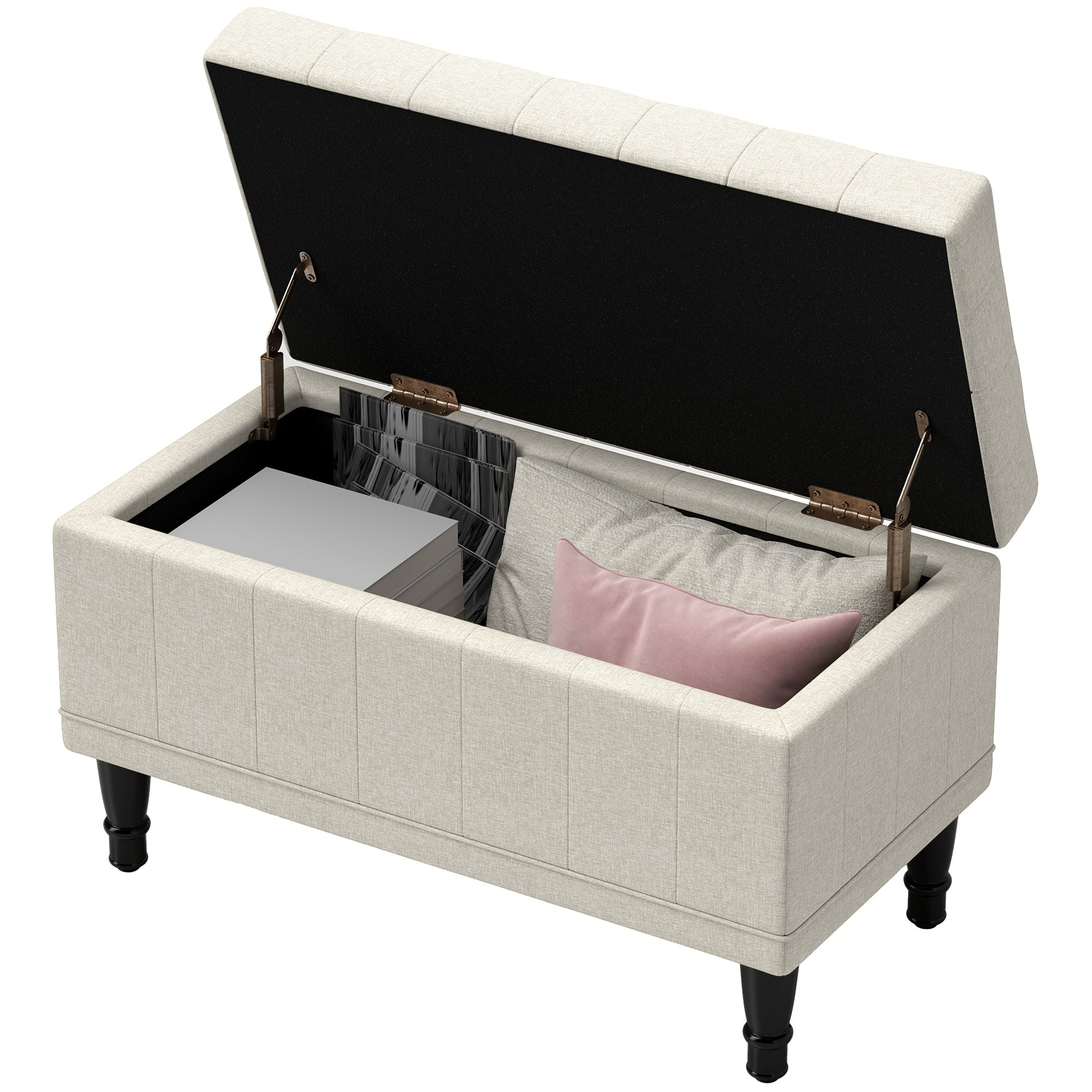 HOMCOM Storage Ottoman, Linen Fabric End of Bed Bench with Soft Close Lid, Button Tufted Storage Bench for Living Room, Entryway or Bedroom, 31.5" x 15.7" x 18.9", Beige