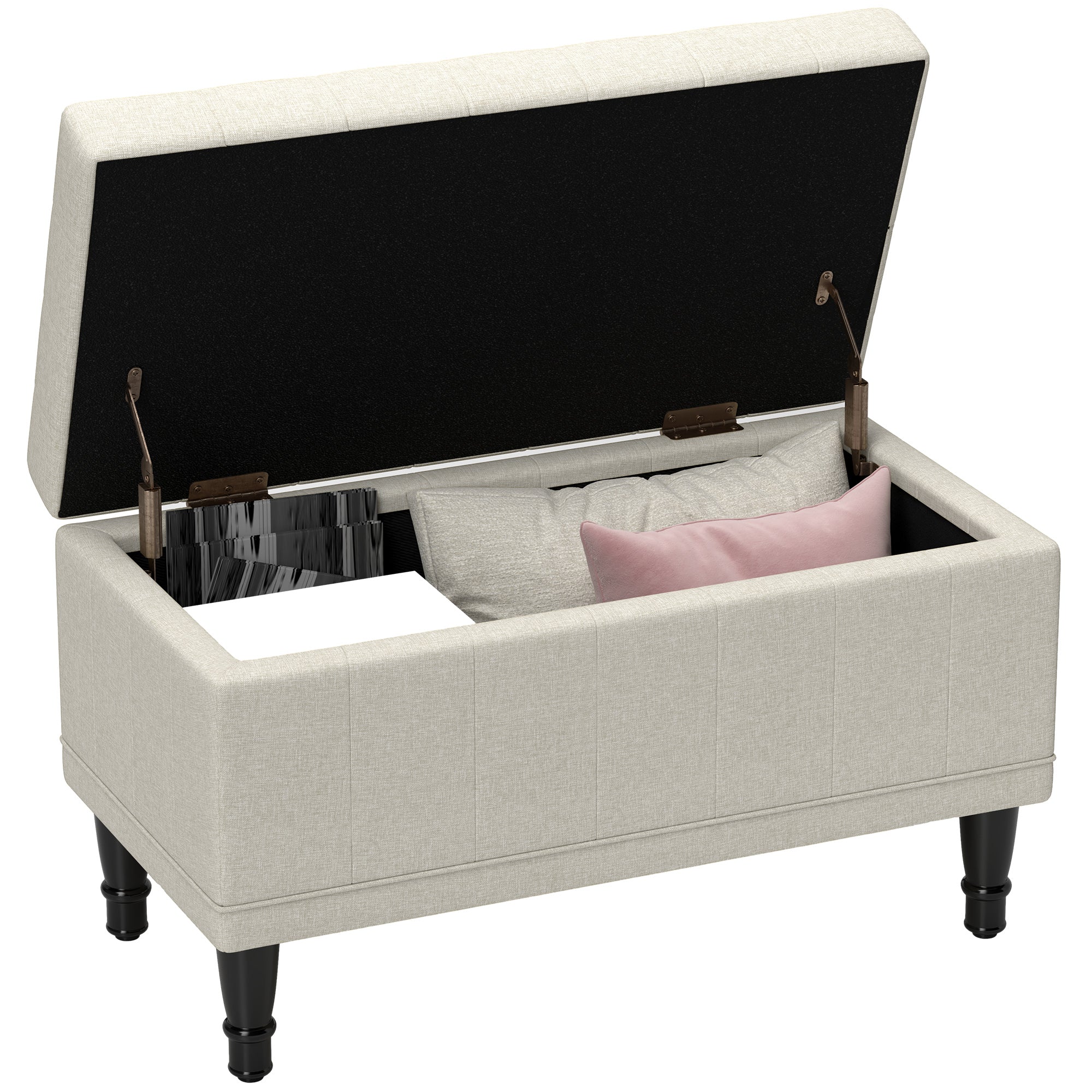 HOMCOM Storage Ottoman, Linen Fabric End of Bed Bench with Soft Close Lid, Button Tufted Storage Bench for Living Room, Entryway or Bedroom, 31.5" x 15.7" x 18.9", Beige