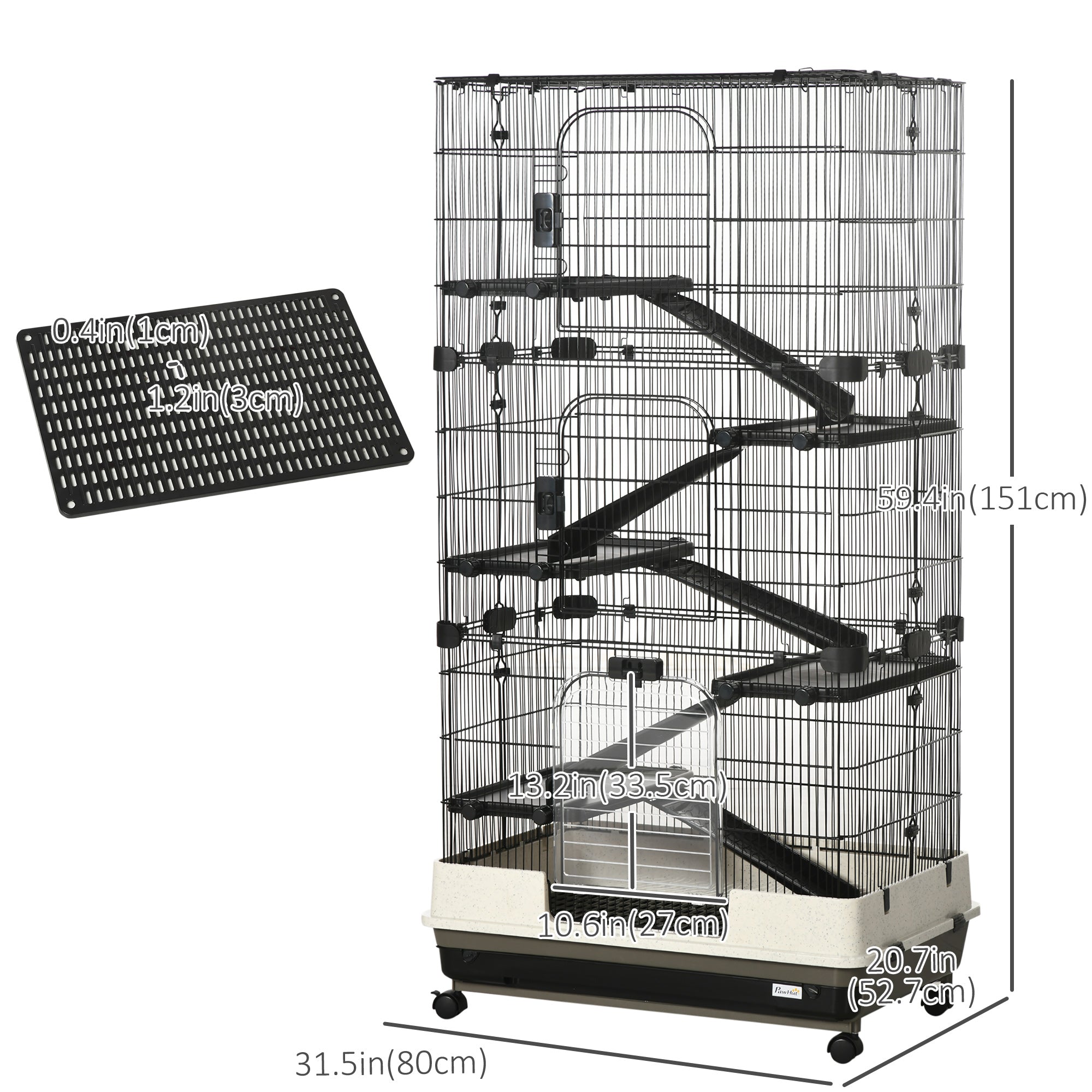 PawHut 6-tier Platform Rolling Small Animal Cage Rabbit Hutch Pet Play House with Platform, Ramp,Removable Tray. 4 universal wheels (Black) for Bunny Pet Mink Chinchilla