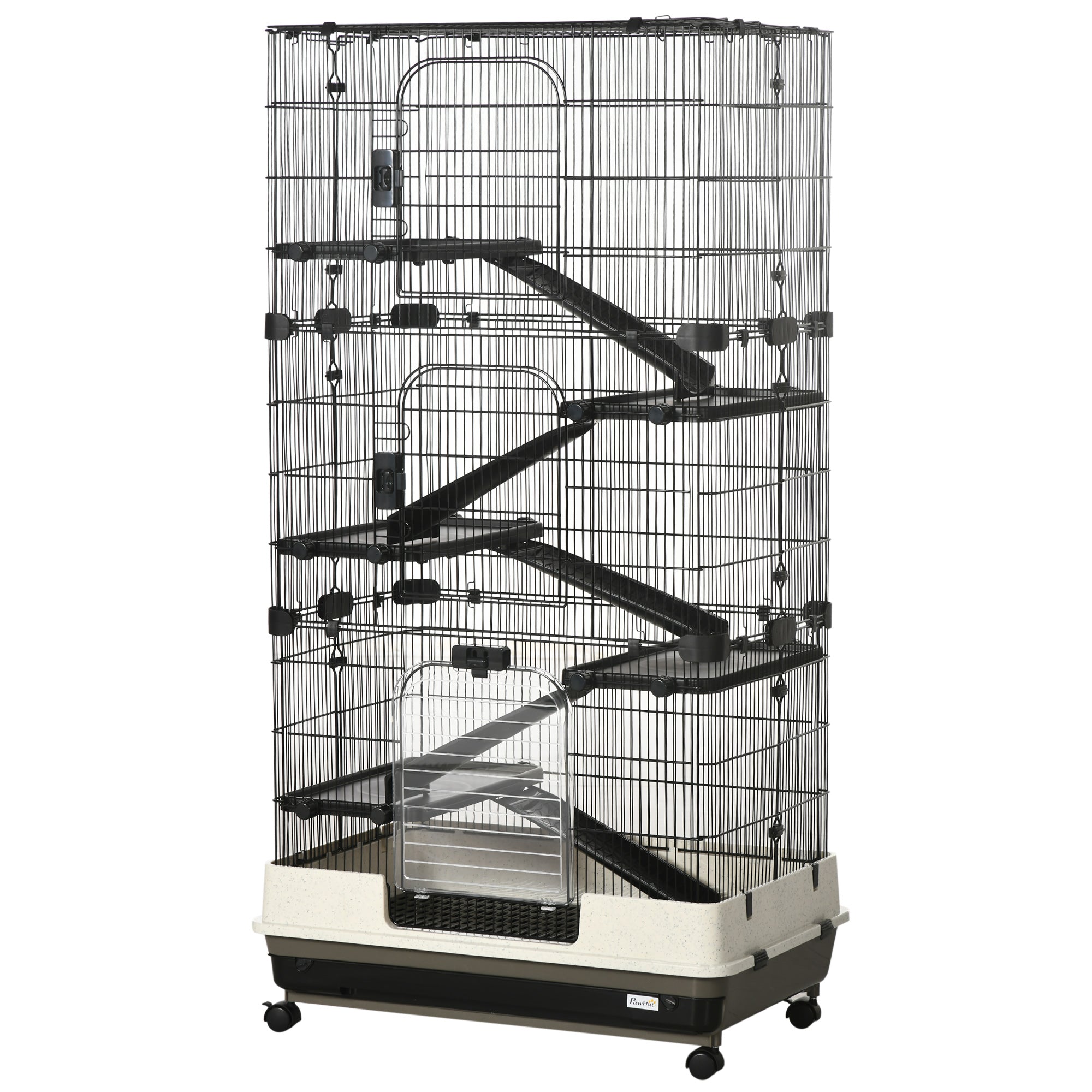PawHut 6-tier Platform Rolling Small Animal Cage Rabbit Hutch Pet Play House with Platform, Ramp,Removable Tray. 4 universal wheels (Black) for Bunny Pet Mink Chinchilla