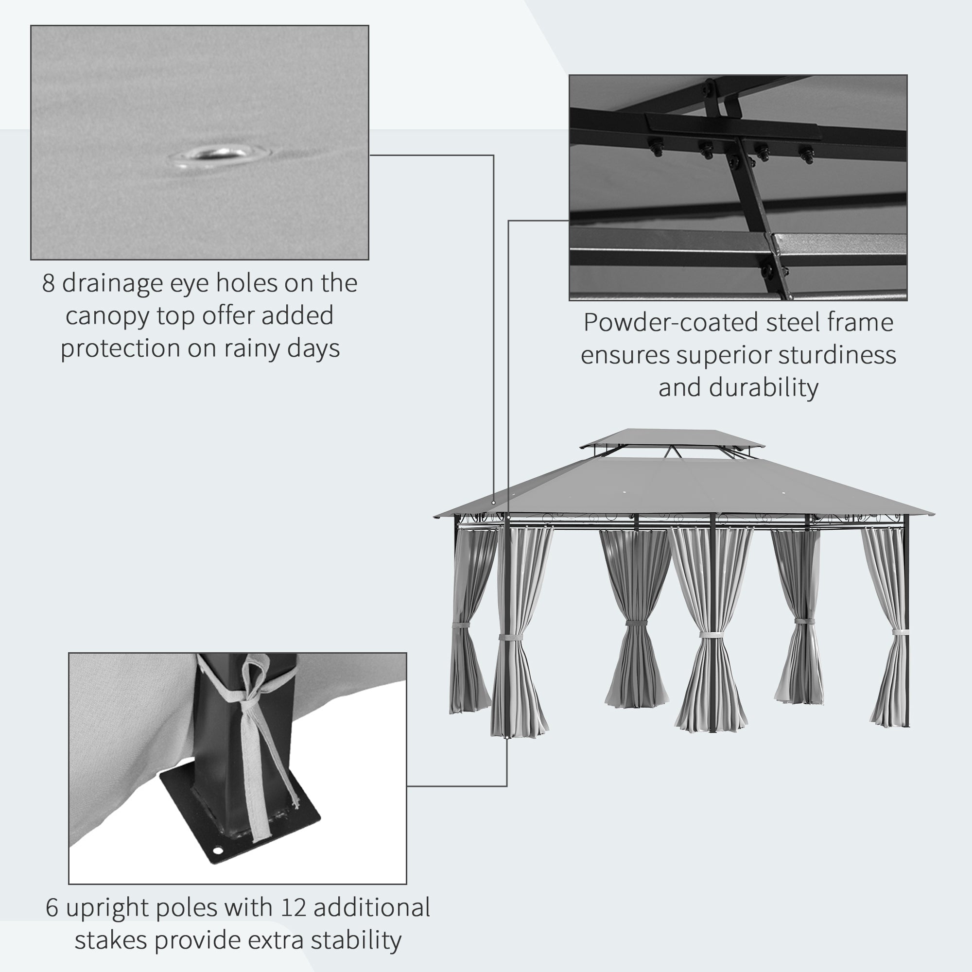 Outsunny 10' x 13' Patio Gazebo, Outdoor 2-Tiers Garden Canopy Yard Sunshade Shelter with Curtains, Dark Grey