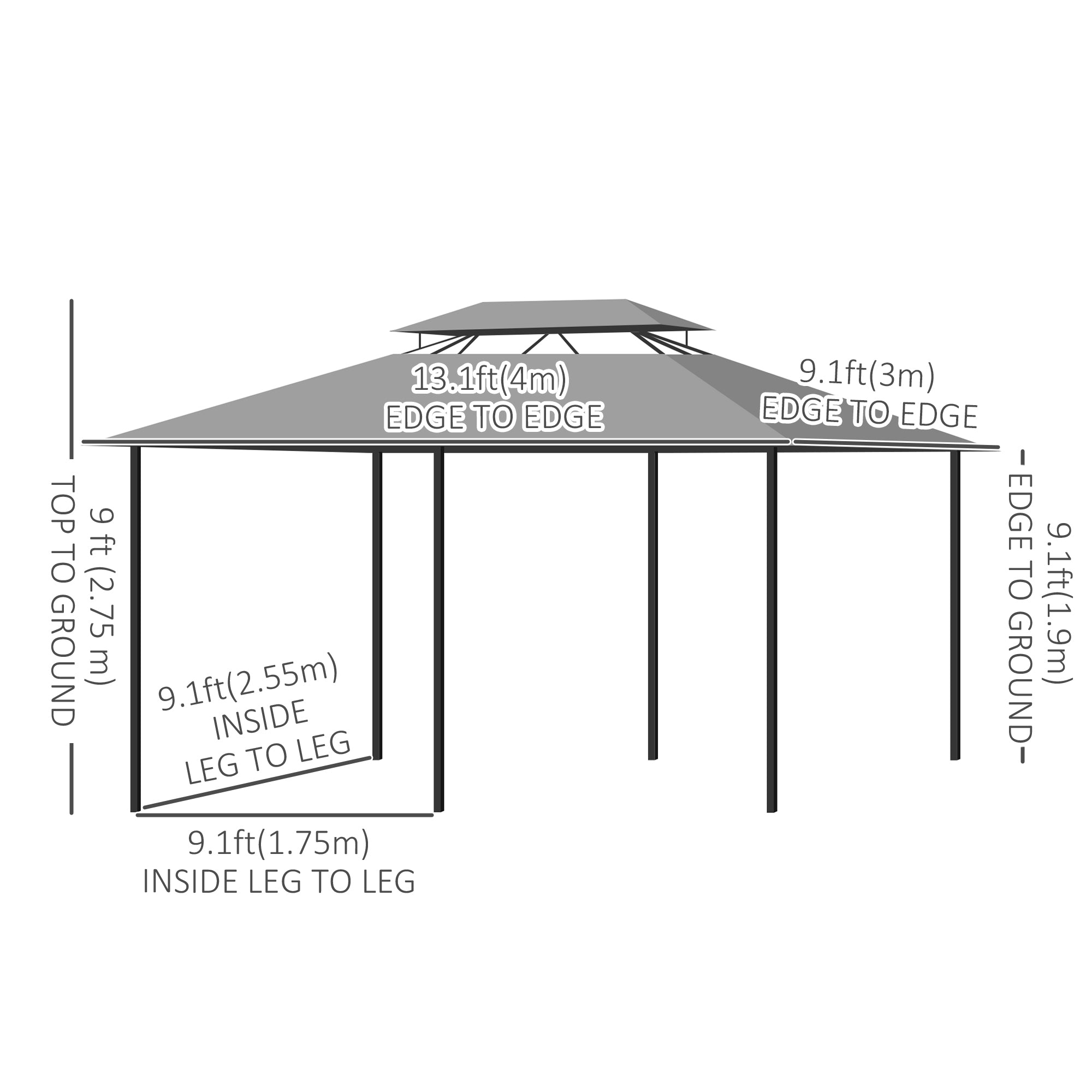Outsunny 10' x 13' Patio Gazebo, Outdoor 2-Tiers Garden Canopy Yard Sunshade Shelter with Curtains, Dark Grey