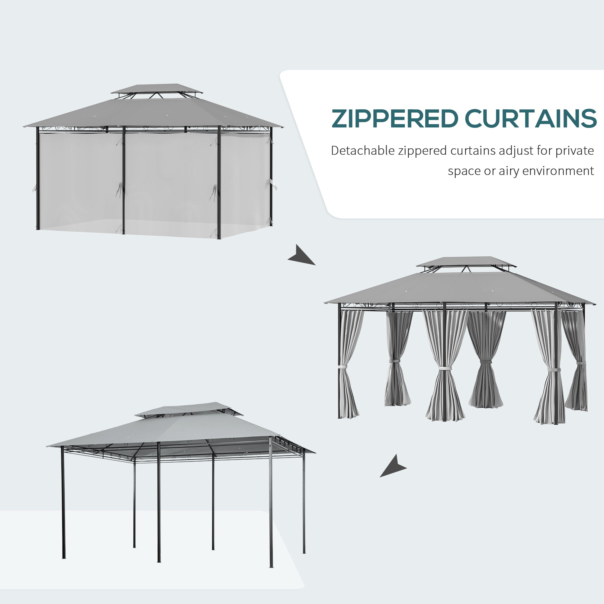 Outsunny 10' x 13' Patio Gazebo, Outdoor 2-Tiers Garden Canopy Yard Sunshade Shelter with Curtains, Dark Grey