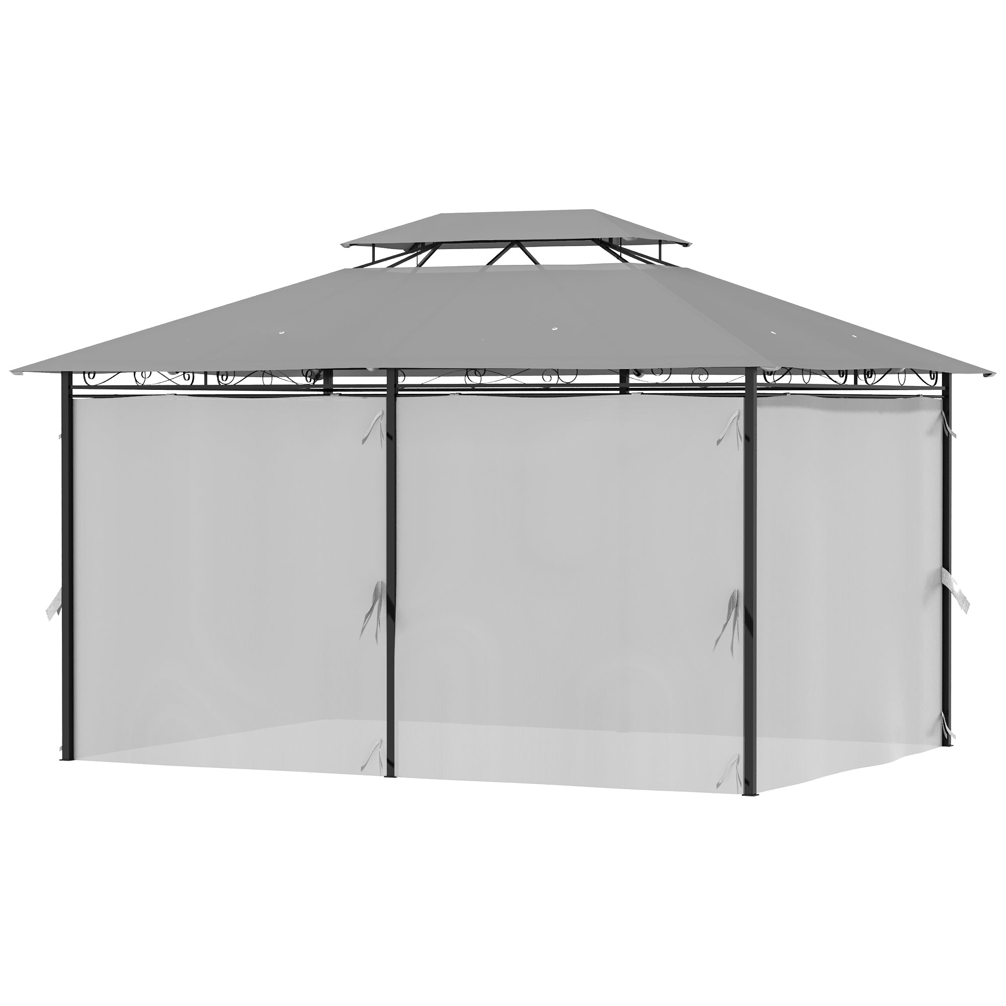 Outsunny 10' x 13' Patio Gazebo, Outdoor 2-Tiers Garden Canopy Yard Sunshade Shelter with Curtains, Dark Grey