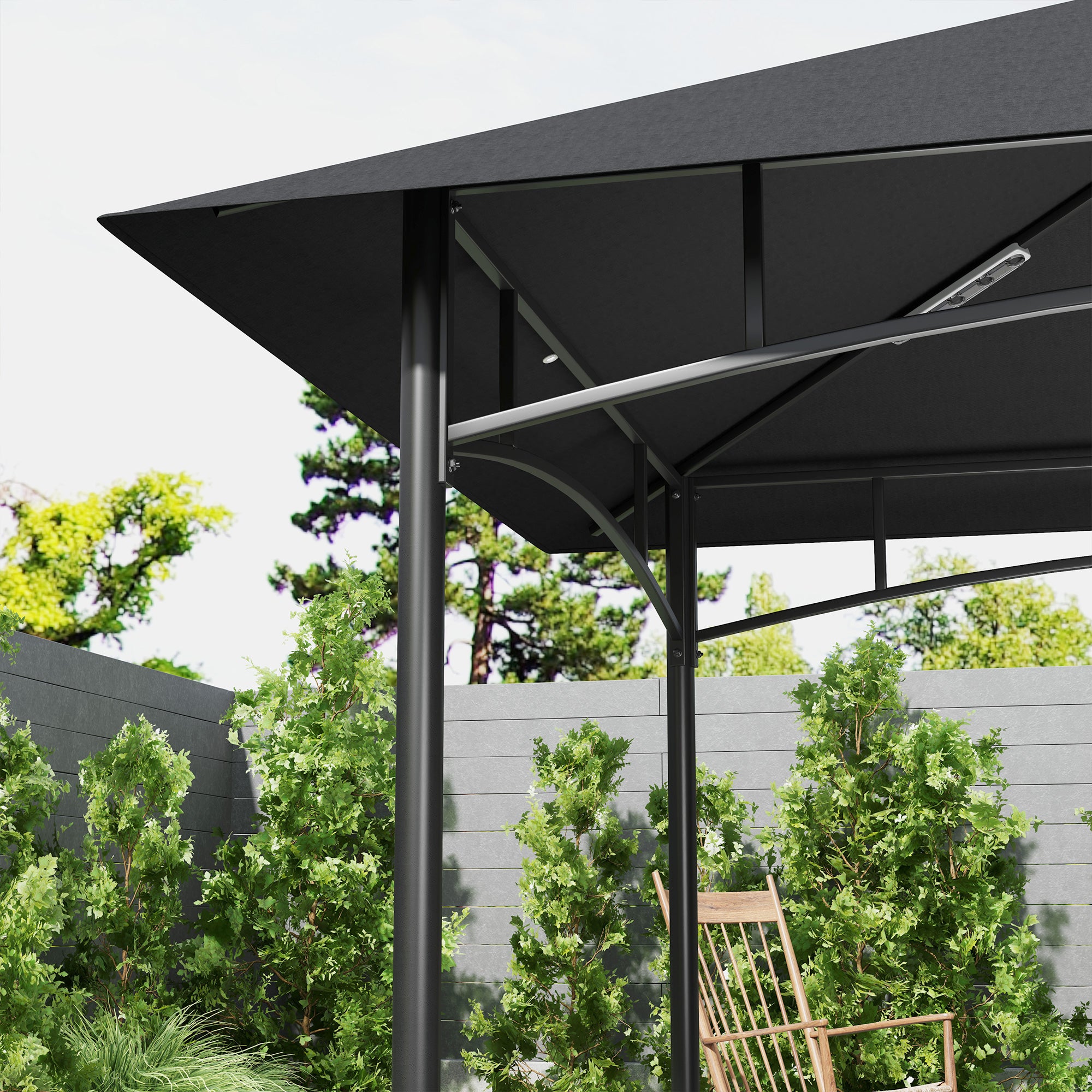 Outsunny 8' x 5' Grill Gazebo, Double Tiered Outdoor BBQ Gazebo Shelter with 2 Side Shelves, Storage Basket, Hanging Hook, BBQ Canopy Tent for Backyard, Garden, Patio, Dark Grey