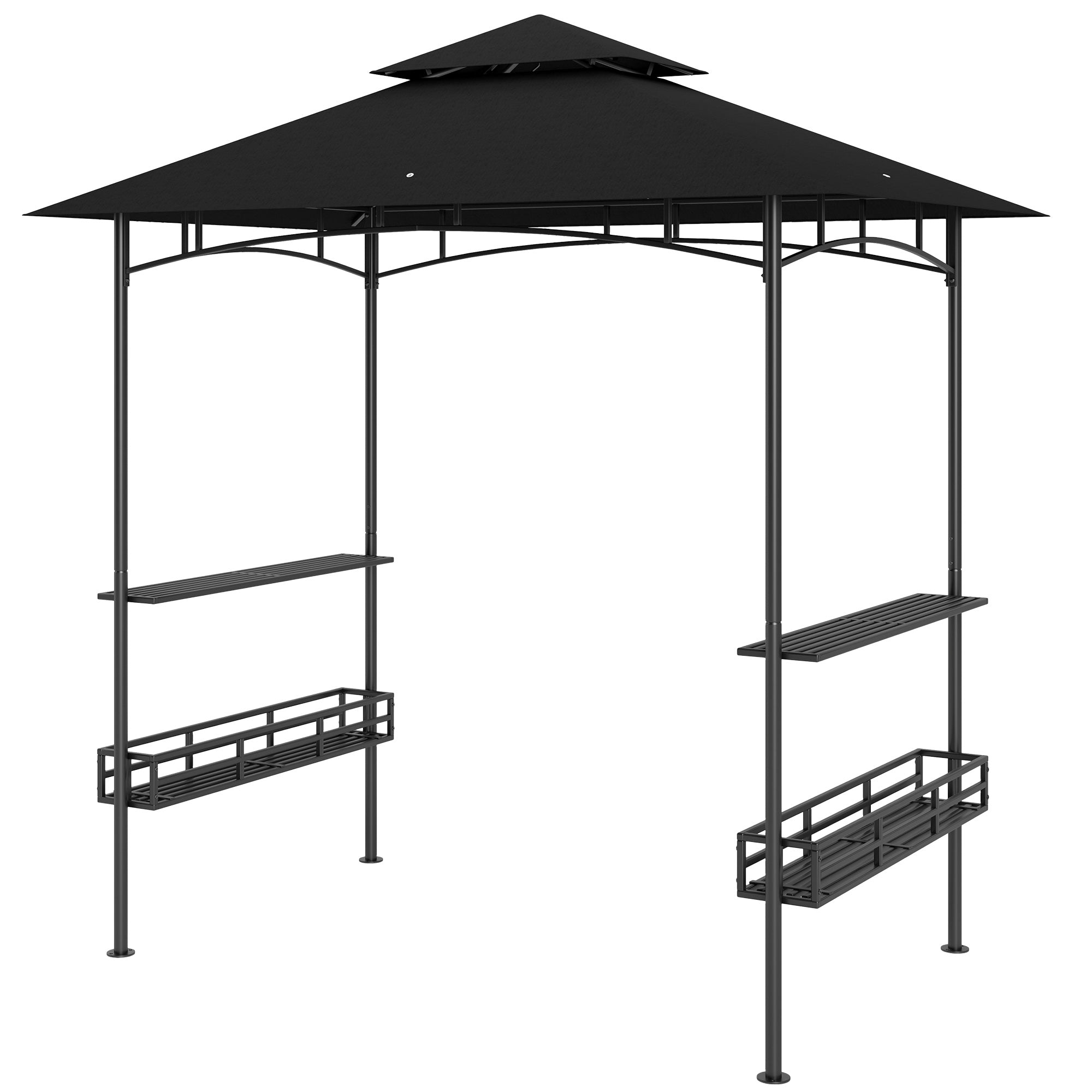 Outsunny 8' x 5' Grill Gazebo, Double Tiered Outdoor BBQ Gazebo Shelter with 2 Side Shelves, Storage Basket, Hanging Hook, BBQ Canopy Tent for Backyard, Garden, Patio, Dark Grey