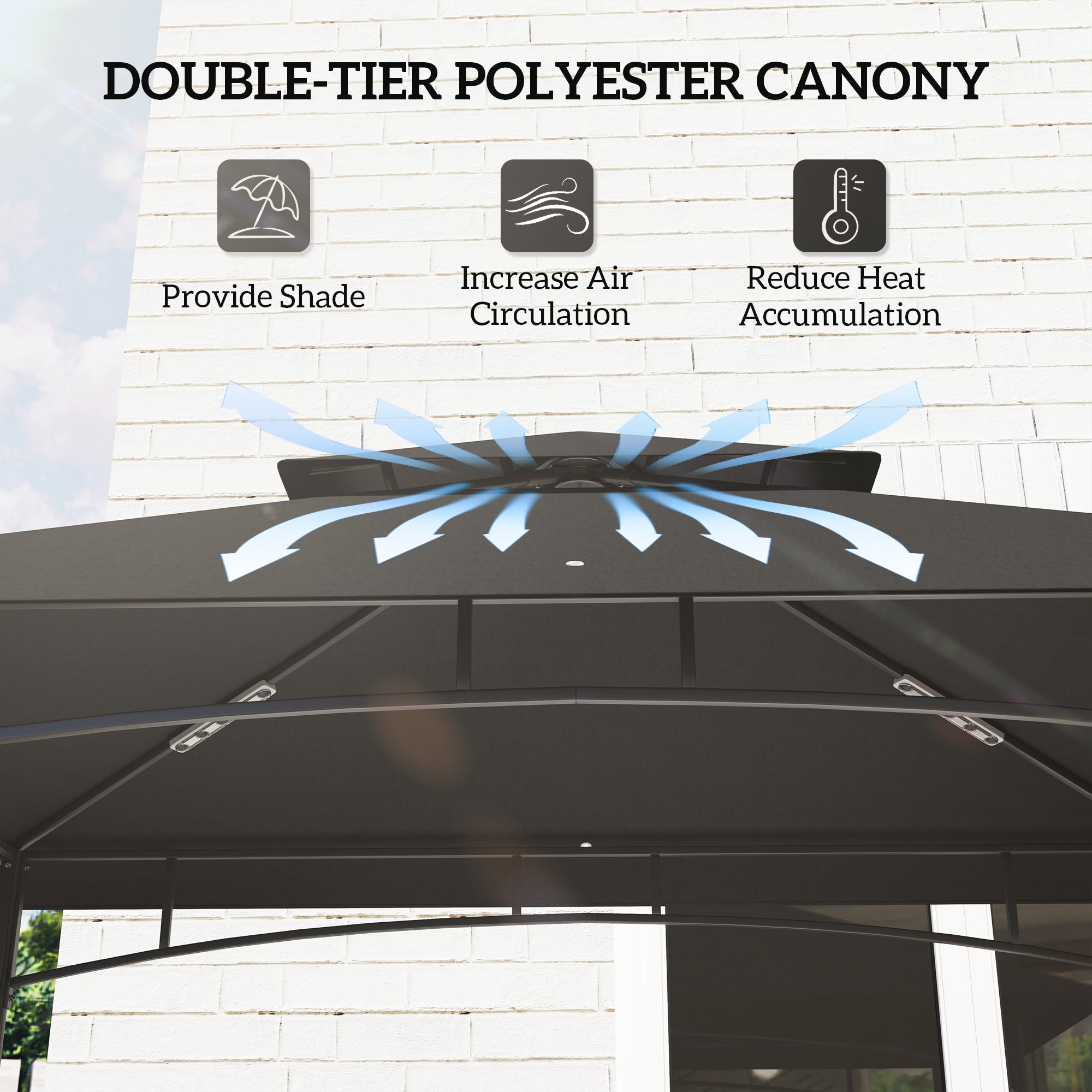 Outsunny 8' x 5' Grill Gazebo, Double Tiered Outdoor BBQ Gazebo Shelter with 2 Side Shelves, Storage Basket, Hanging Hook, BBQ Canopy Tent for Backyard, Garden, Patio, Dark Grey