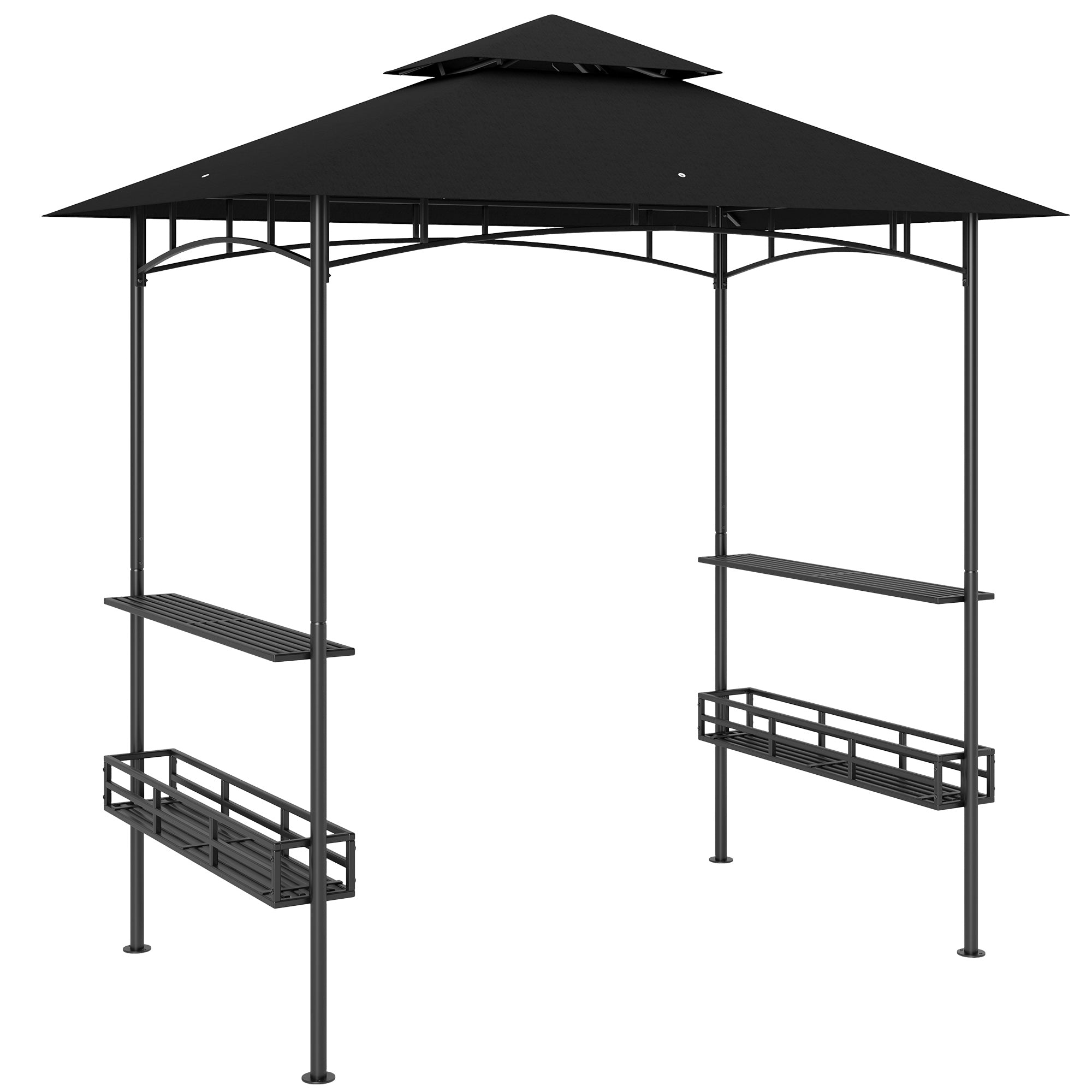 Outsunny 8' x 5' Grill Gazebo, Double Tiered Outdoor BBQ Gazebo Shelter with 2 Side Shelves, Storage Basket, Hanging Hook, BBQ Canopy Tent for Backyard, Garden, Patio, Dark Grey
