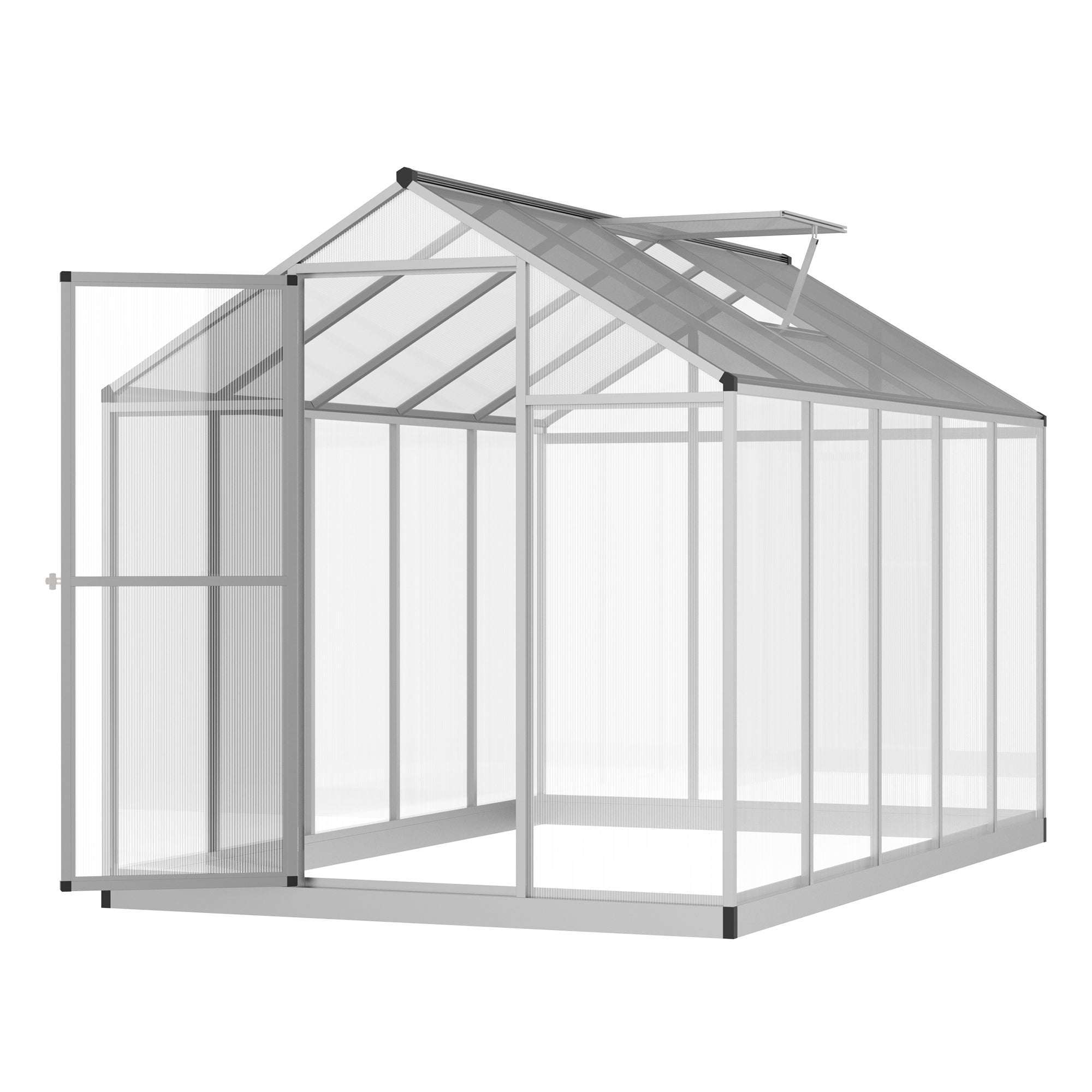 Outsunny 6' x 10' x 6.4' Walk-in Garden Greenhouse Polycarbonate Panels Plants Flower Growth Shed Cold Frame Outdoor Portable Warm House Aluminum Frame, Silver