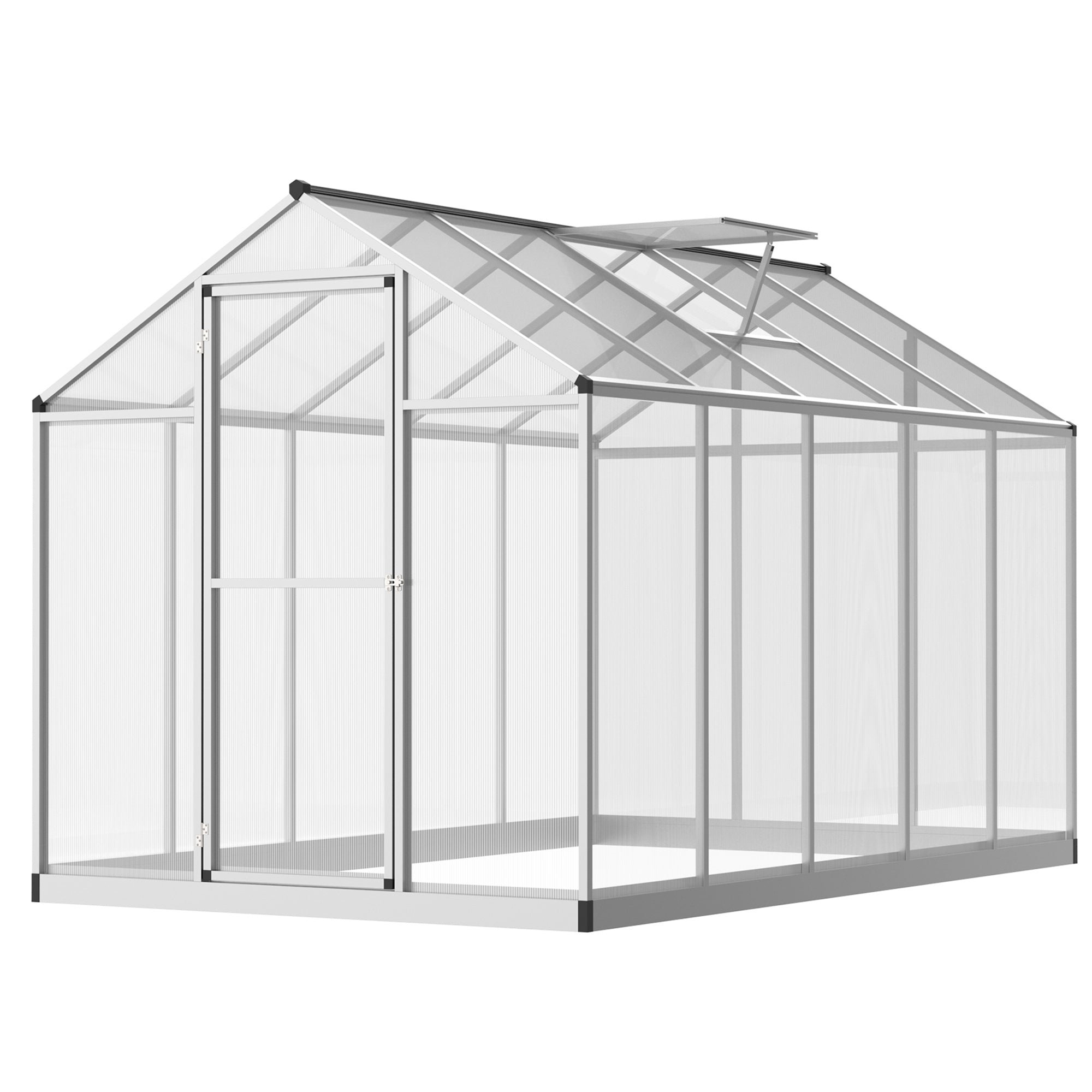 Outsunny 6' x 10' x 6.4' Walk-in Garden Greenhouse Polycarbonate Panels Plants Flower Growth Shed Cold Frame Outdoor Portable Warm House Aluminum Frame, Silver