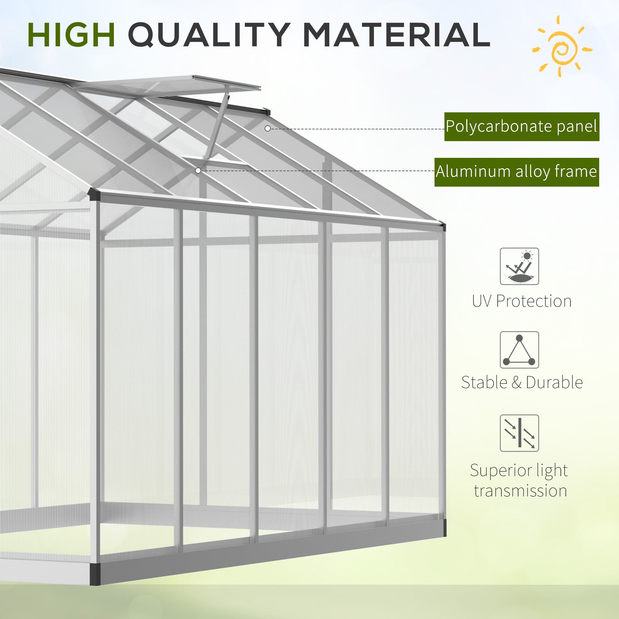 Outsunny 6' x 10' x 6.4' Walk-in Garden Greenhouse Polycarbonate Panels Plants Flower Growth Shed Cold Frame Outdoor Portable Warm House Aluminum Frame, Silver