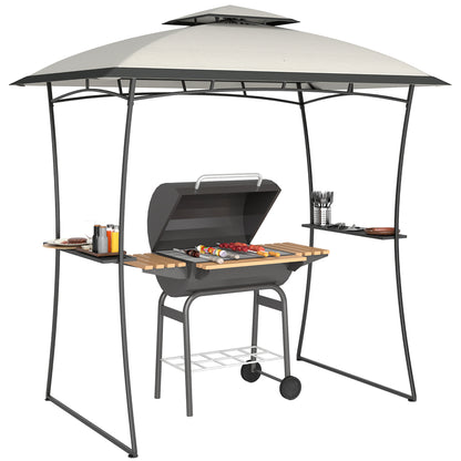 Outsunny 8' x 5' Grill Gazebo, Double Tiered Outdoor BBQ Gazebo with 2 Side Shelves, Barbecue Grill Gazebo Shelter with Hook for Patio, Garden, Backyard, Light Grey