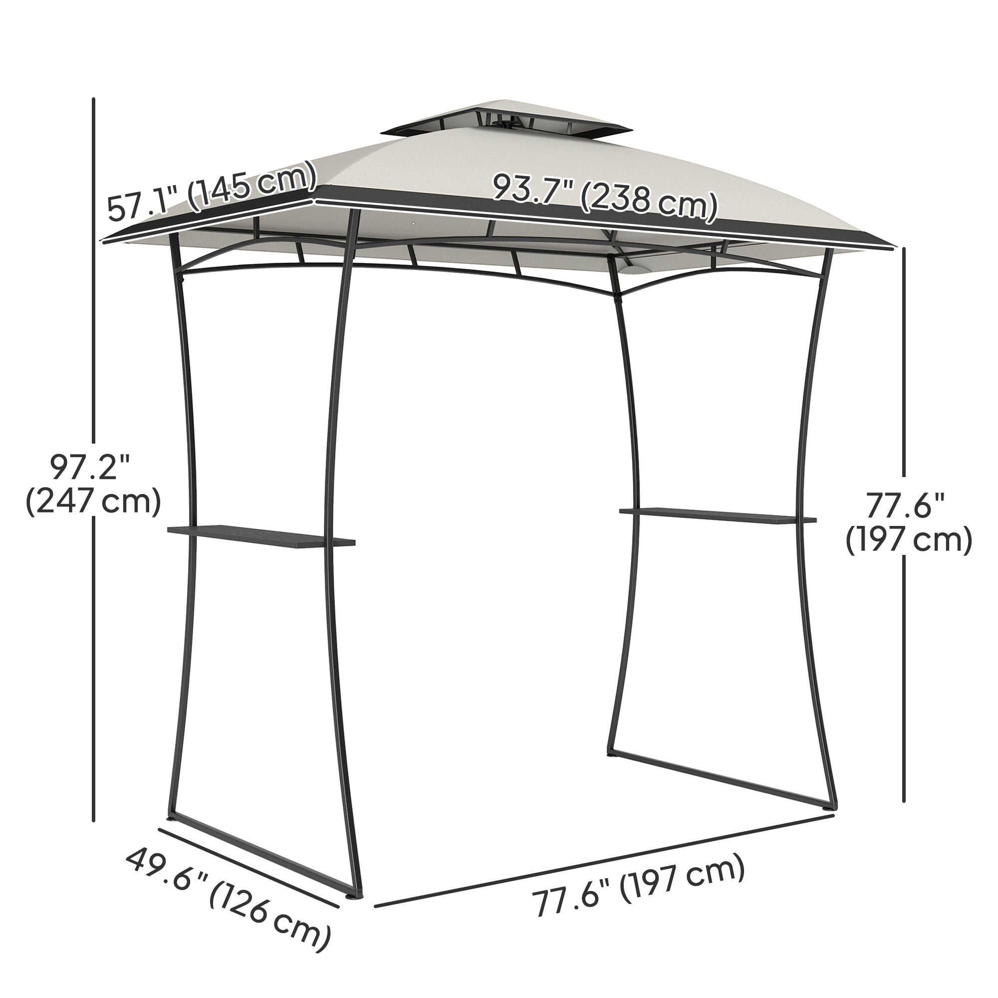 Outsunny 8' x 5' Grill Gazebo, Double Tiered Outdoor BBQ Gazebo with 2 Side Shelves, Barbecue Grill Gazebo Shelter with Hook for Patio, Garden, Backyard, Light Grey