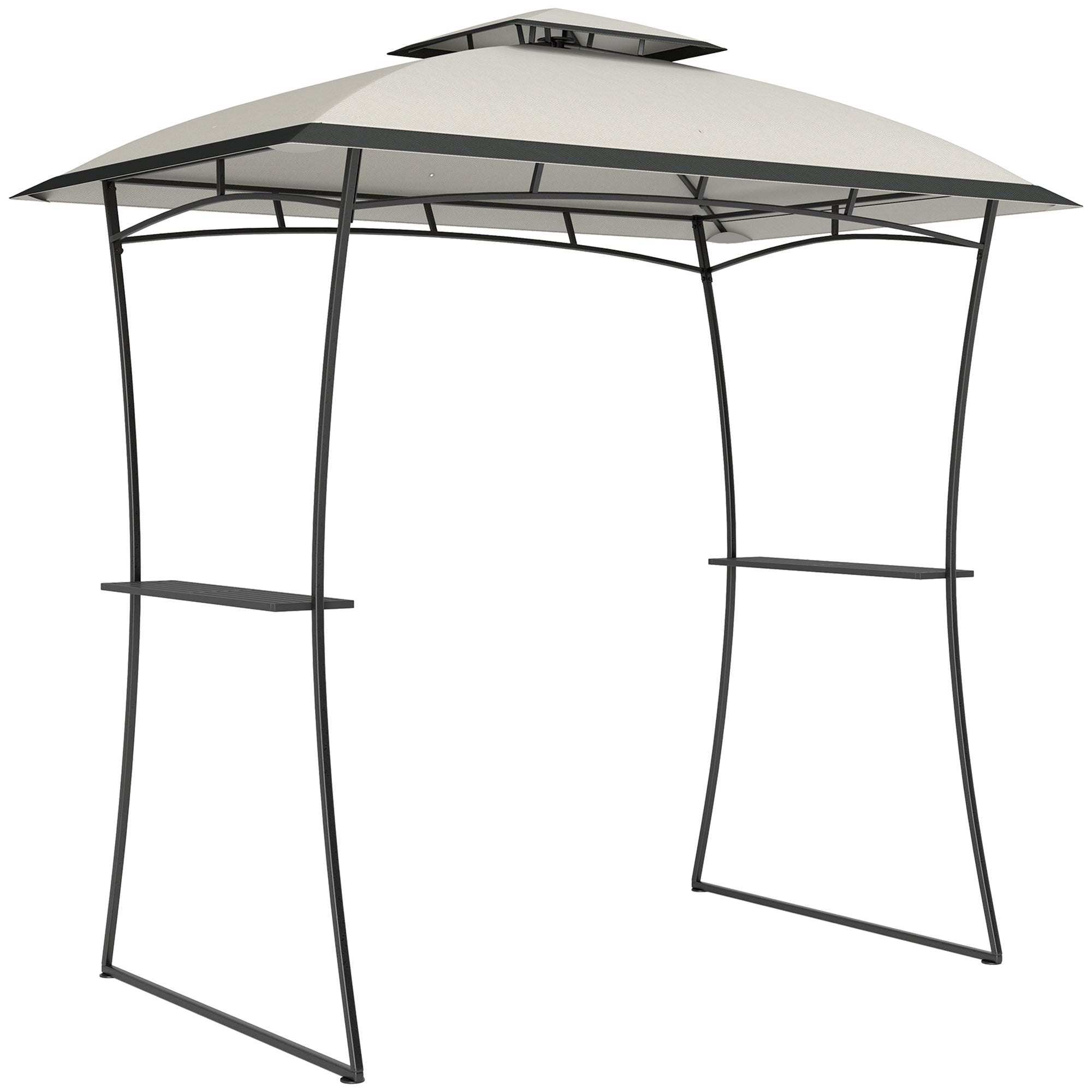 Outsunny 8' x 5' Grill Gazebo, Double Tiered Outdoor BBQ Gazebo with 2 Side Shelves, Barbecue Grill Gazebo Shelter with Hook for Patio, Garden, Backyard, Light Grey