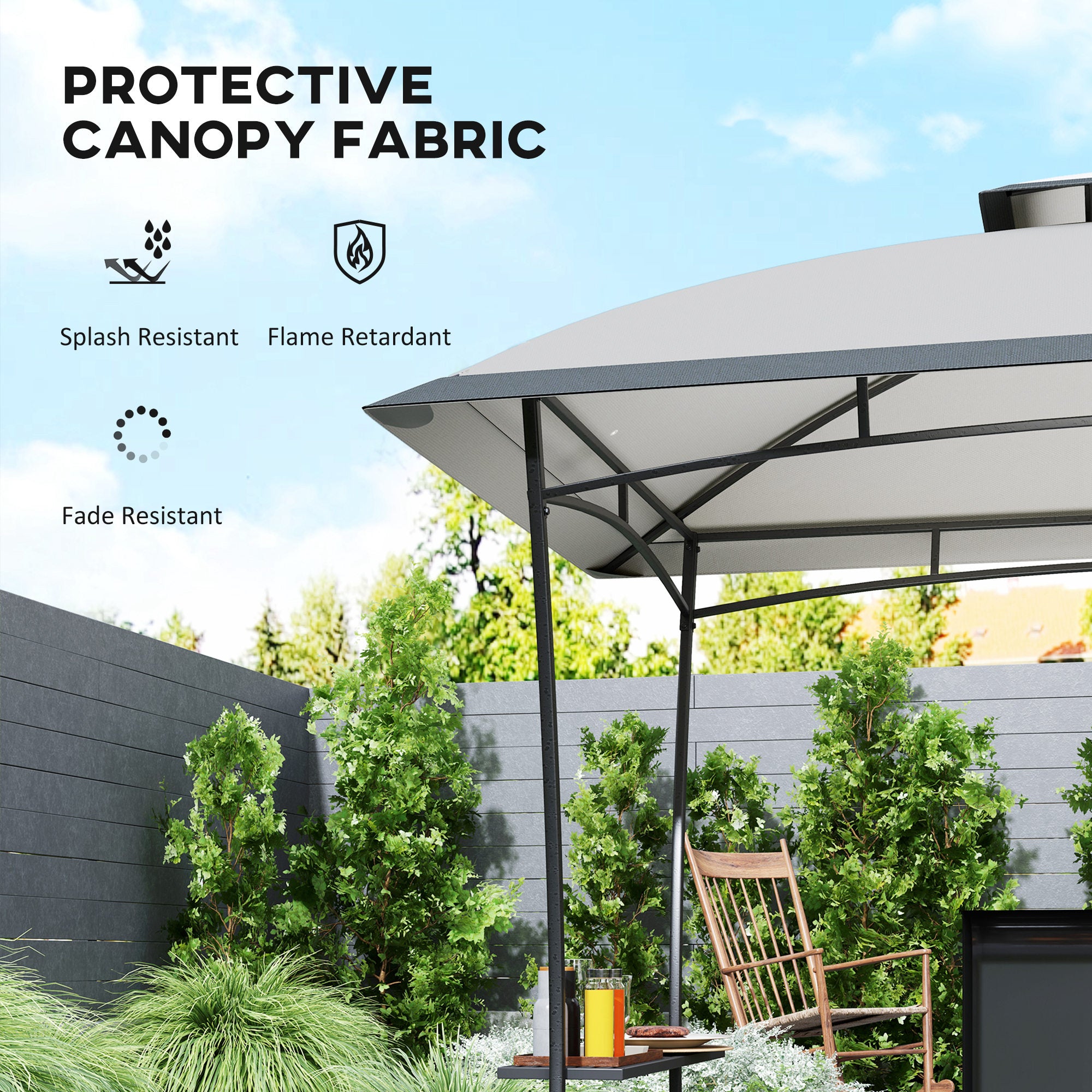 Outsunny 8' x 5' Grill Gazebo, Double Tiered Outdoor BBQ Gazebo with 2 Side Shelves, Barbecue Grill Gazebo Shelter with Hook for Patio, Garden, Backyard, Light Grey