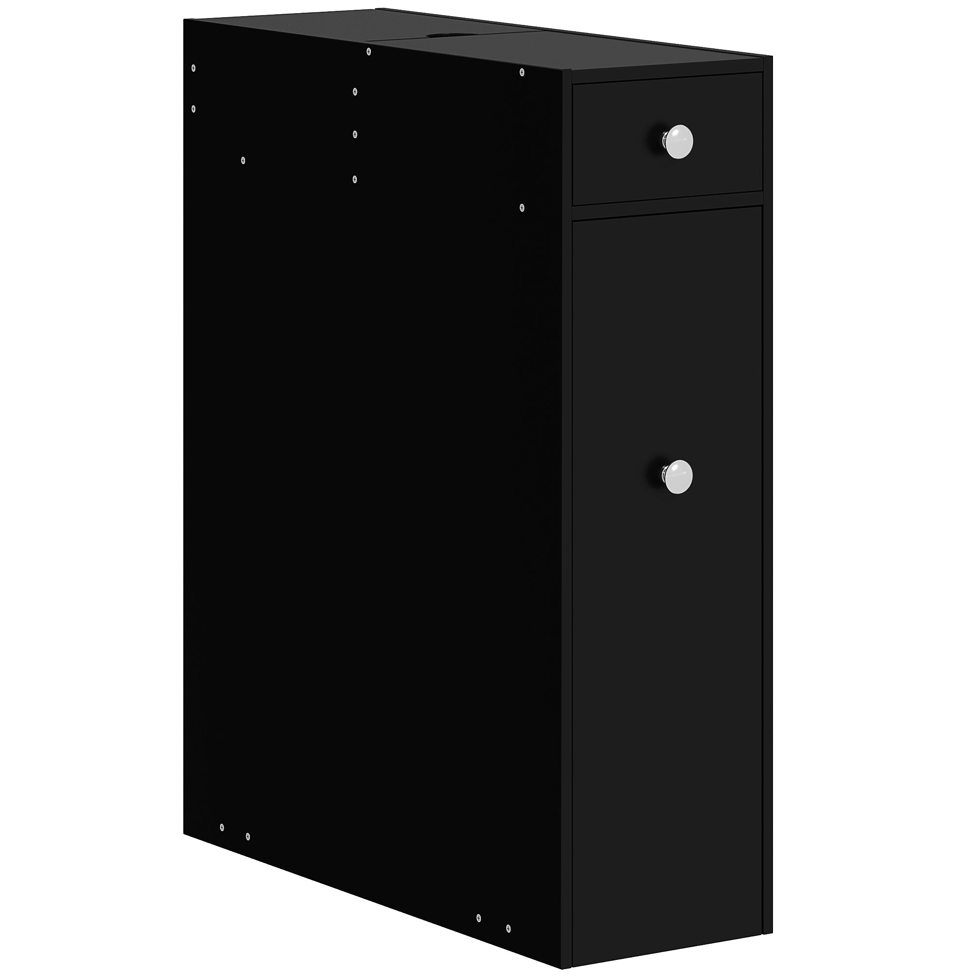 HOMCOM Small Bathroom Storage Cabinet, Space Saving Toilet Paper Cabinet, Narrow Bathroom Cabinet with Drawers and Hidden Storage, Black