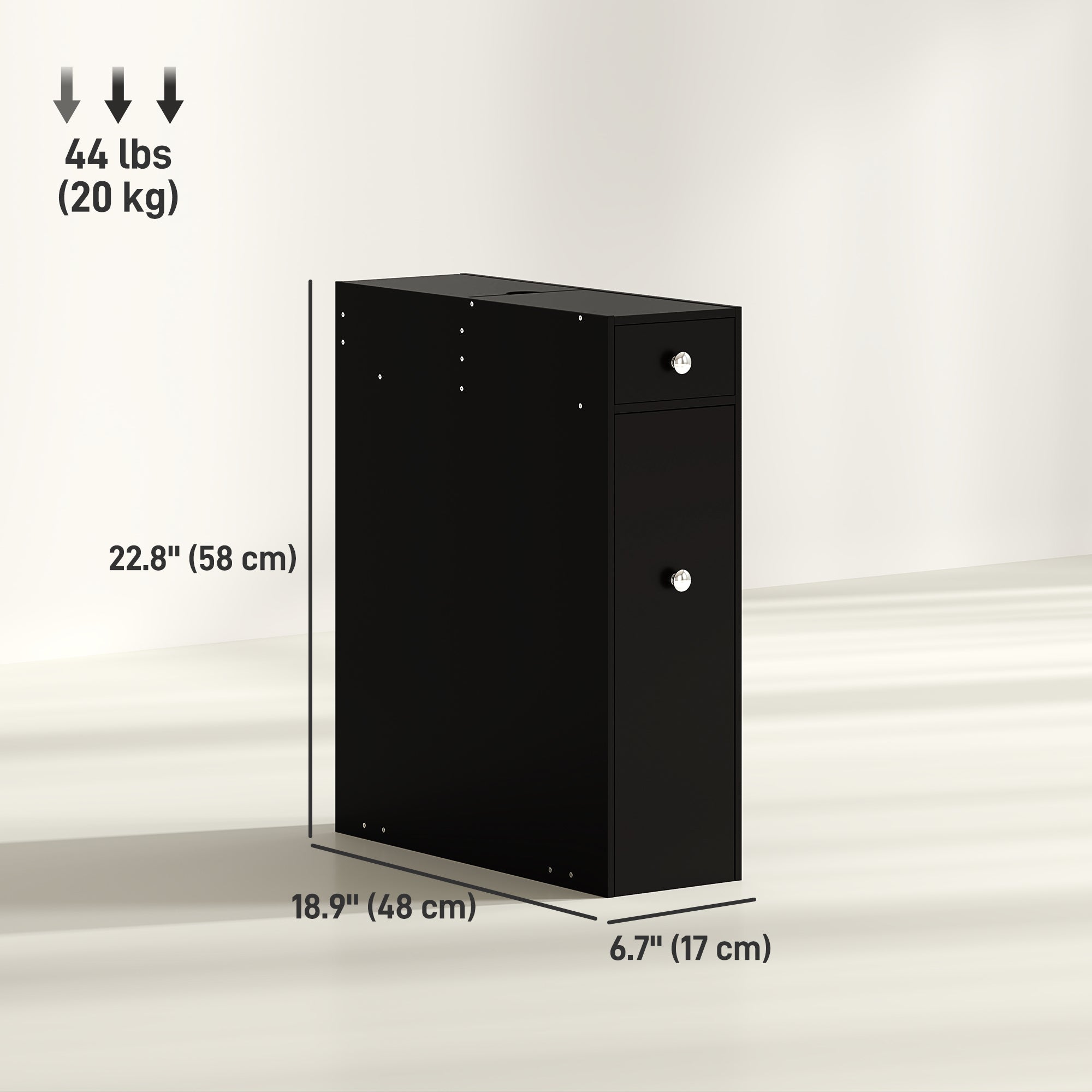 HOMCOM Small Bathroom Storage Cabinet, Space Saving Toilet Paper Cabinet, Narrow Bathroom Cabinet with Drawers and Hidden Storage, Black